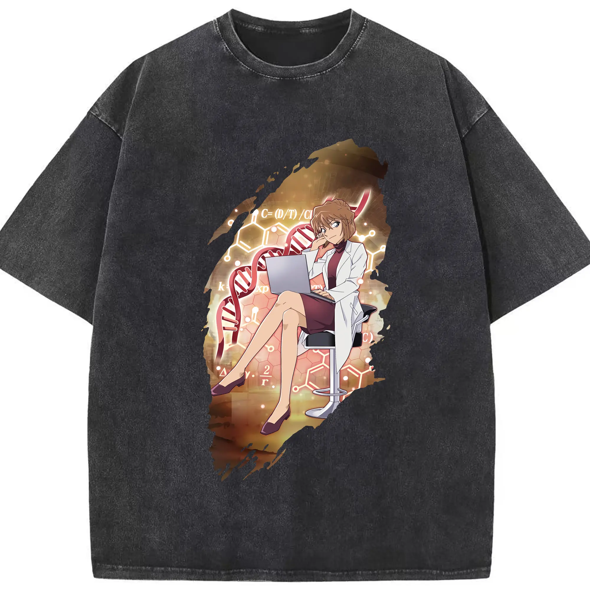 名探偵コナン グッズ 灰原 哀 - 綿100％ ヴィンテージ風 半袖Tシャツ ・ フロントプリント ・ 柔らか肌触り ・ 通気性 快適 ・ スポーツ カジュアル 外出用