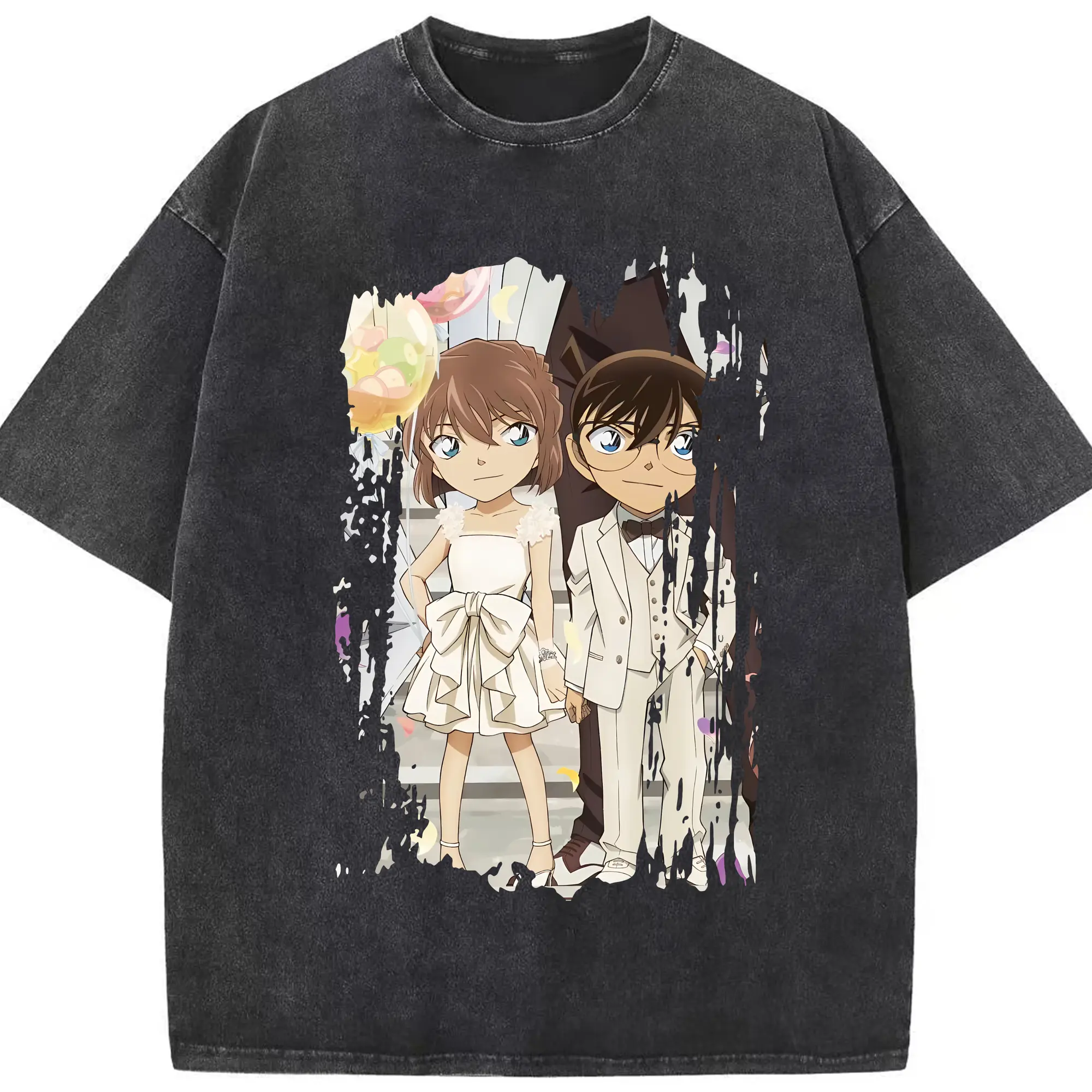 名探偵コナン グッズ 灰原 哀 - 綿100％ ヴィンテージ風 半袖Tシャツ ・ フロントプリント ・ 柔らか肌触り ・ 通気性 快適 ・ スポーツ カジュアル 外出用