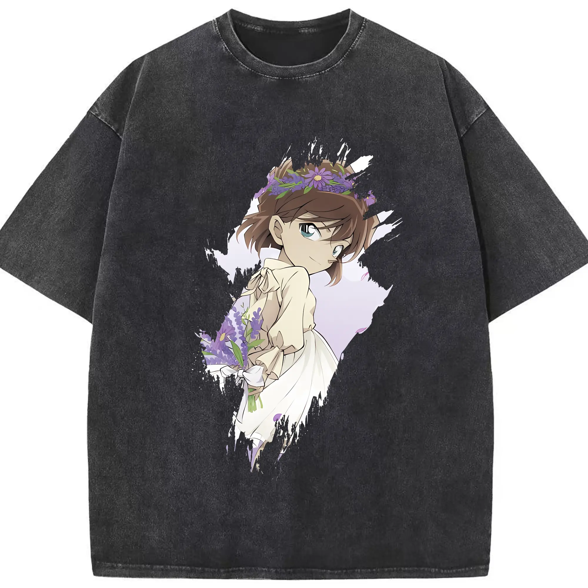 名探偵コナン グッズ 灰原 哀 - 綿100％ ヴィンテージ風 半袖Tシャツ ・ フロントプリント ・ 柔らか肌触り ・ 通気性 快適 ・ スポーツ カジュアル 外出用