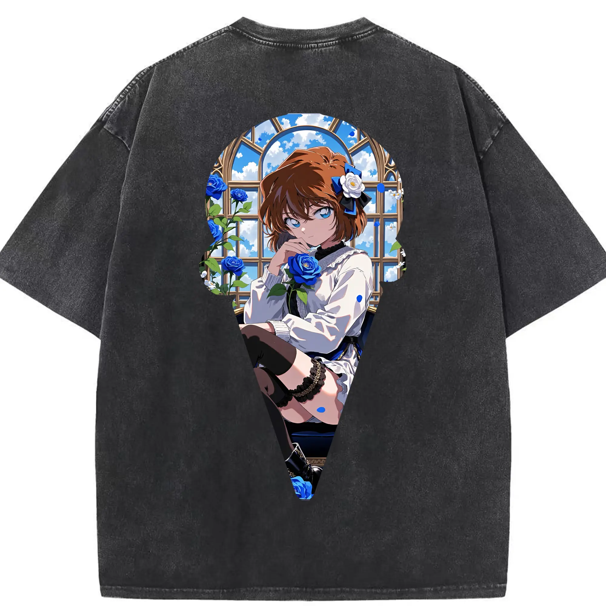 名探偵コナン グッズ 灰原 哀 - 綿100％ ヴィンテージ風 半袖Tシャツ ・ 背面プリント ・ 柔らか肌触り ・ 通気性 快適 ・ スポーツ カジュアル 外出用