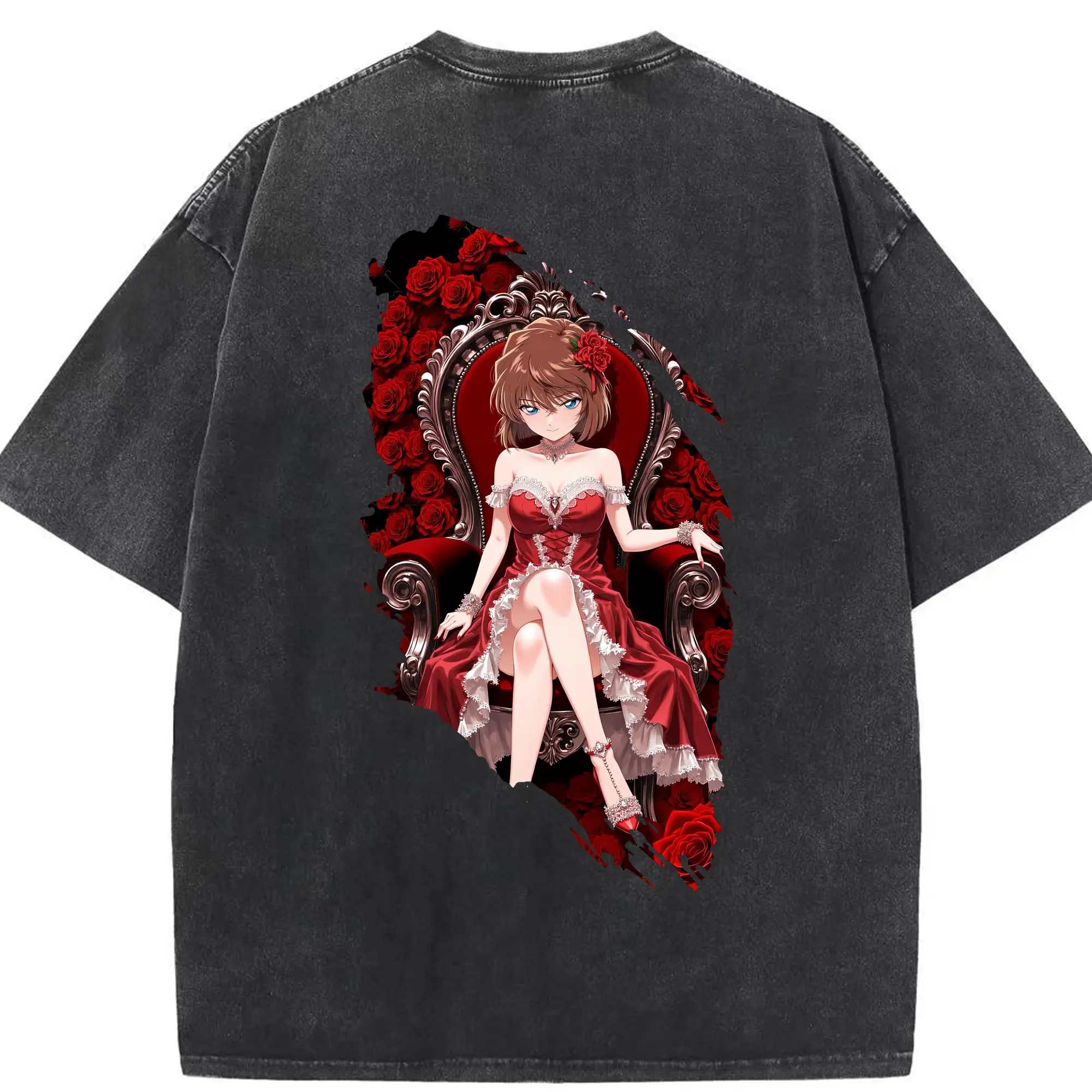 名探偵コナン グッズ 灰原 哀 - 綿100％ ヴィンテージ風 半袖Tシャツ ・ 背面プリント ・ 柔らか肌触り ・ 通気性 快適 ・ スポーツ カジュアル 外出用