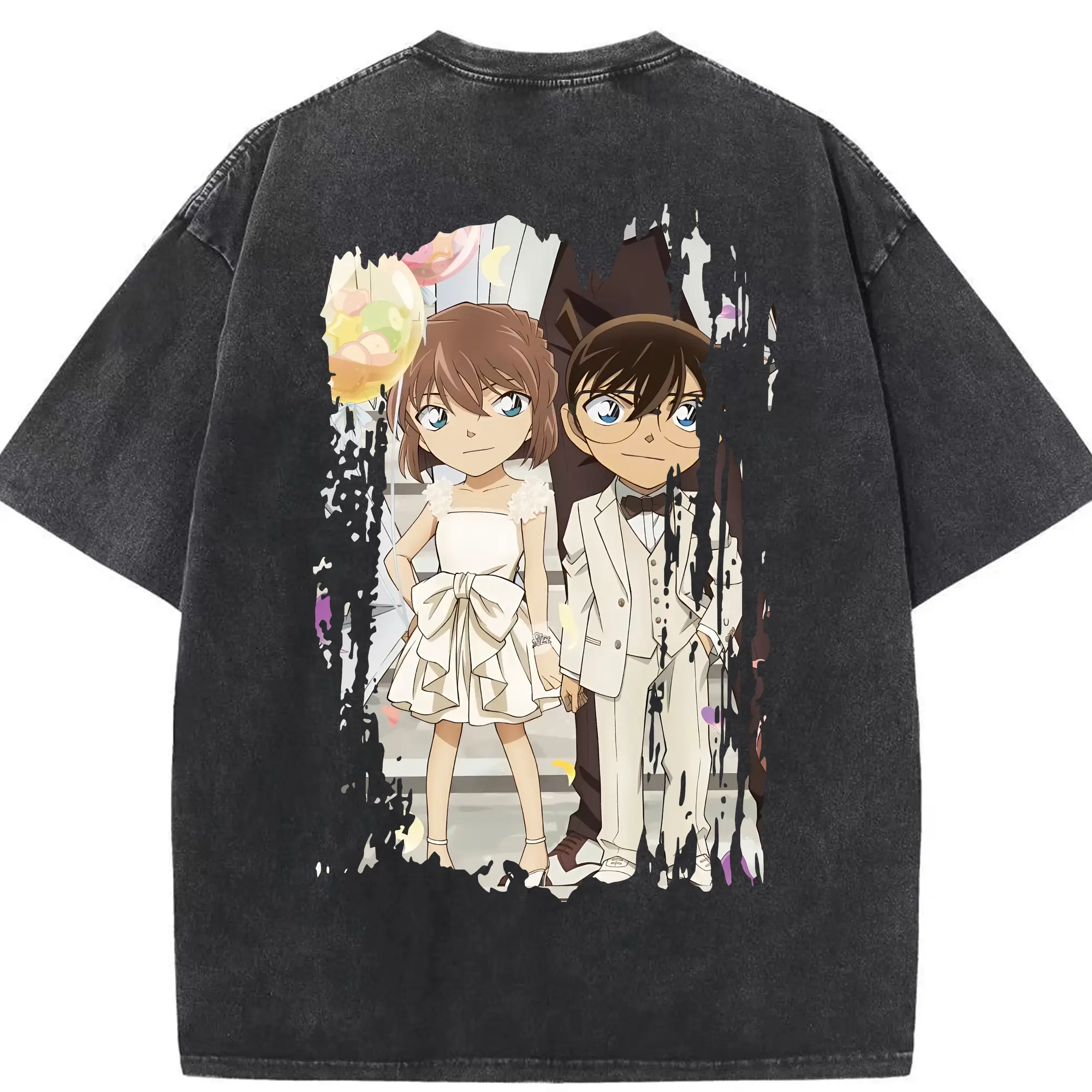 名探偵コナン グッズ 灰原 哀 - 綿100％ ヴィンテージ風 半袖Tシャツ ・ 背面プリント ・ 柔らか肌触り ・ 通気性 快適 ・ スポーツ カジュアル 外出用