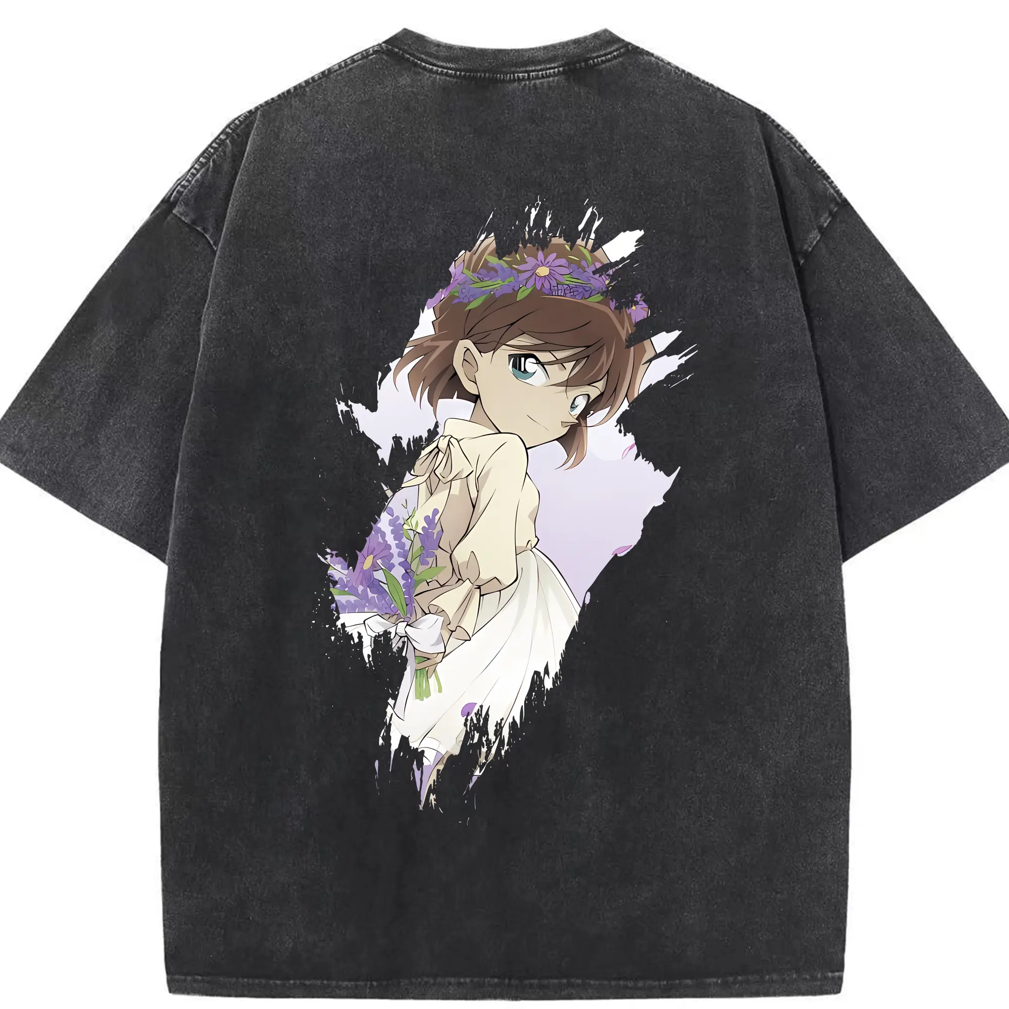 名探偵コナン グッズ 灰原 哀 - 綿100％ ヴィンテージ風 半袖Tシャツ ・ 背面プリント ・ 柔らか肌触り ・ 通気性 快適 ・ スポーツ カジュアル 外出用