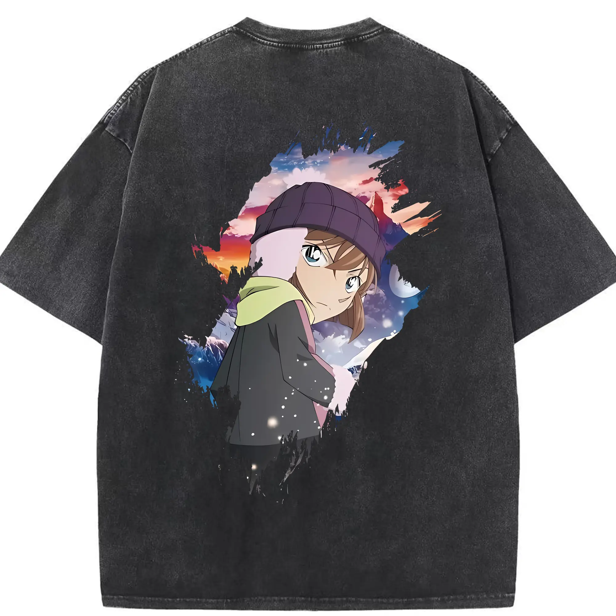 名探偵コナン グッズ 灰原 哀 - 綿100％ ヴィンテージ風 半袖Tシャツ ・ 背面プリント ・ 柔らか肌触り ・ 通気性 快適 ・ スポーツ カジュアル 外出用