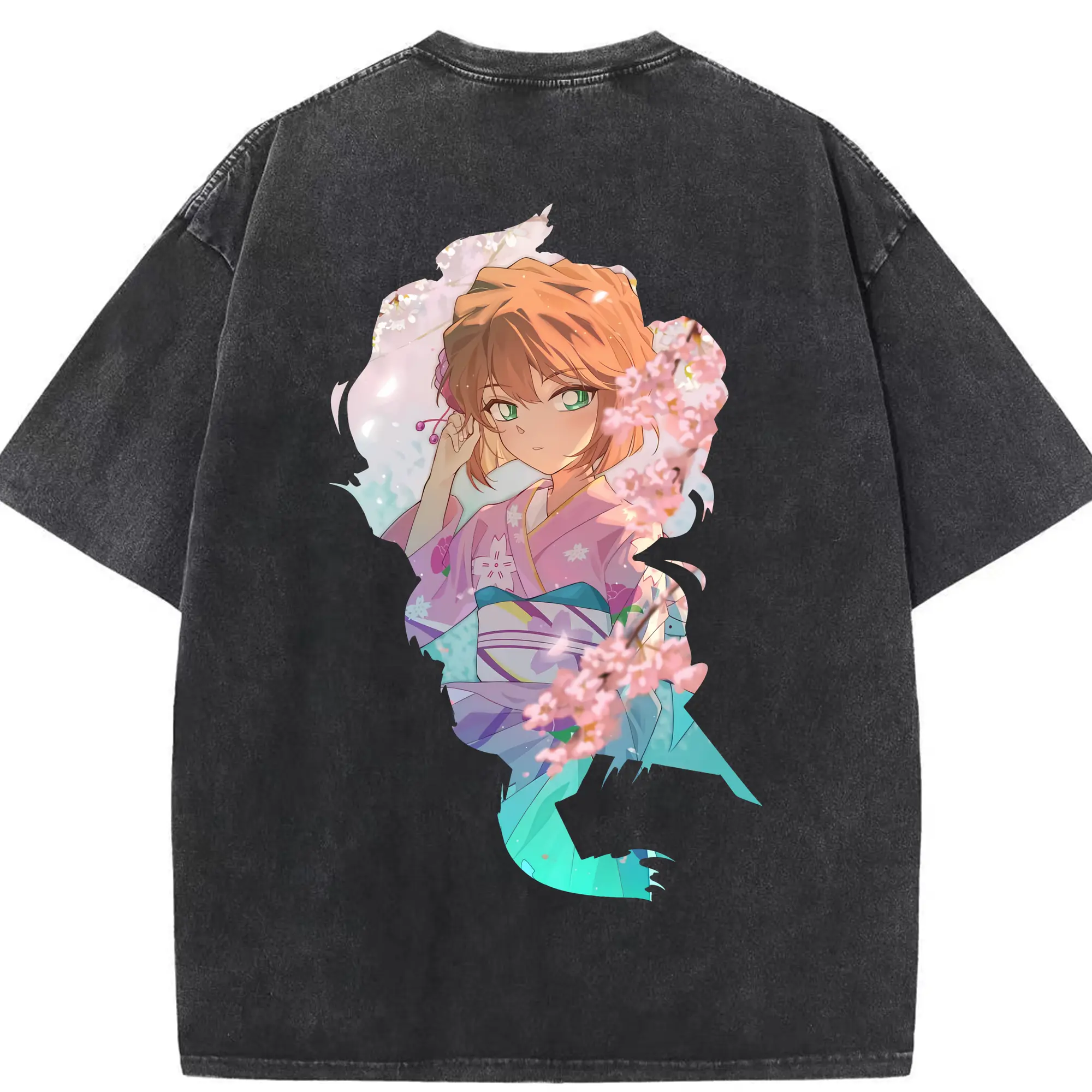 名探偵コナン グッズ 灰原 哀 - 綿100％ ヴィンテージ風 半袖Tシャツ ・ 背面プリント ・ 柔らか肌触り ・ 通気性 快適 ・ スポーツ カジュアル 外出用