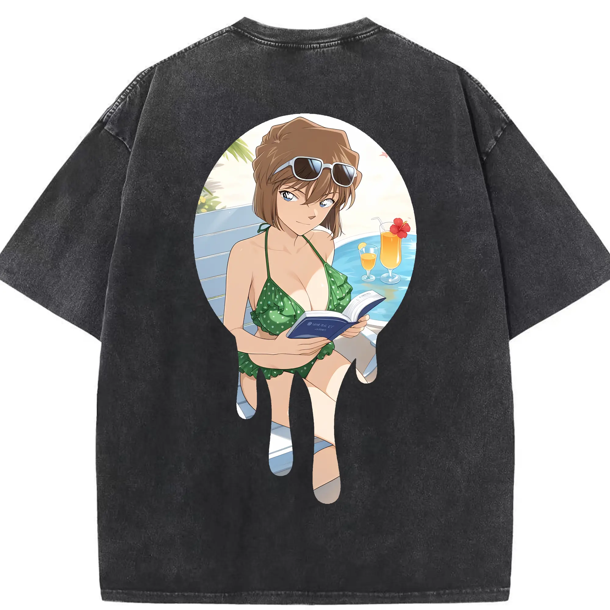 名探偵コナン グッズ 灰原 哀 - 綿100％ ヴィンテージ風 半袖Tシャツ ・ 背面プリント ・ 柔らか肌触り ・ 通気性 快適 ・ スポーツ カジュアル 外出用