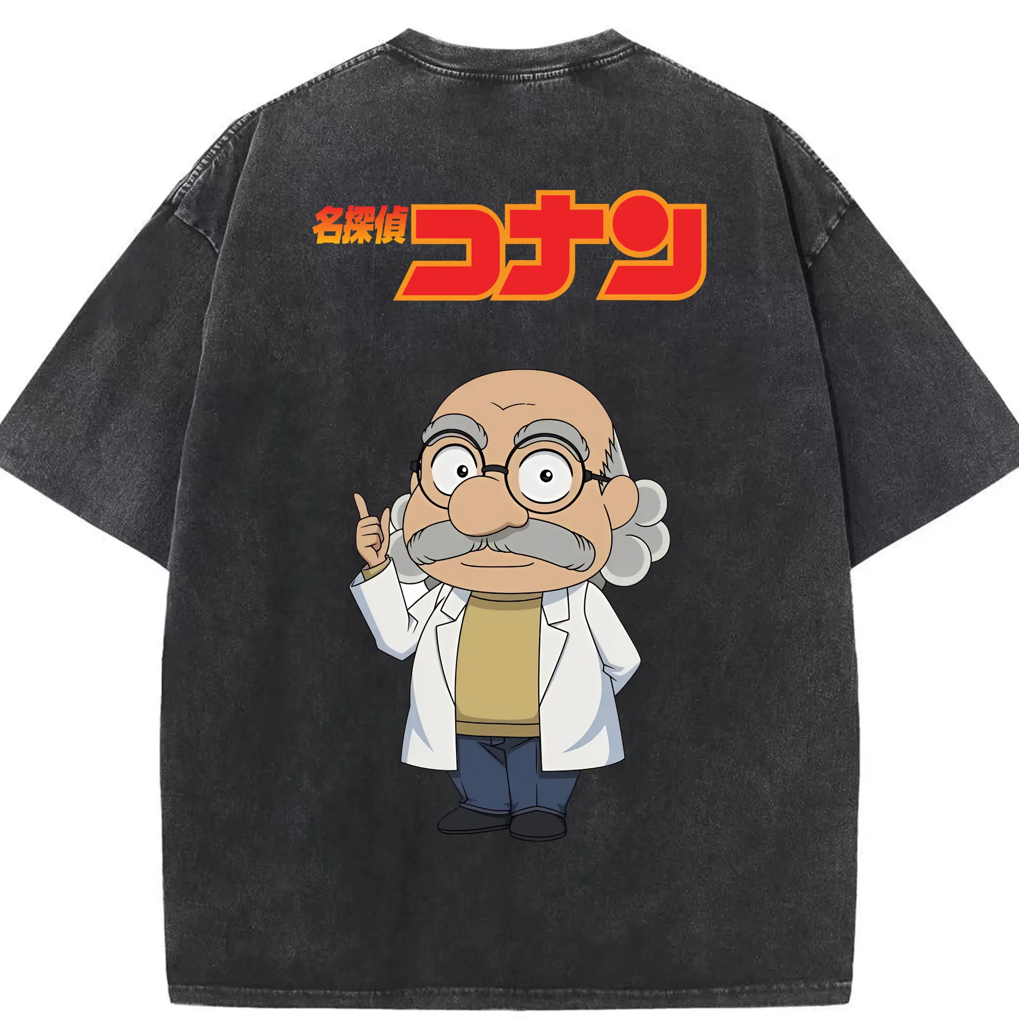 名探偵コナン グッズ 阿笠 博士 - 綿100％ ヴィンテージ風 半袖Tシャツ ・ 背面プリント ・ 柔らか肌触り ・ 通気性 快適 ・ スポーツ カジュアル 外出用