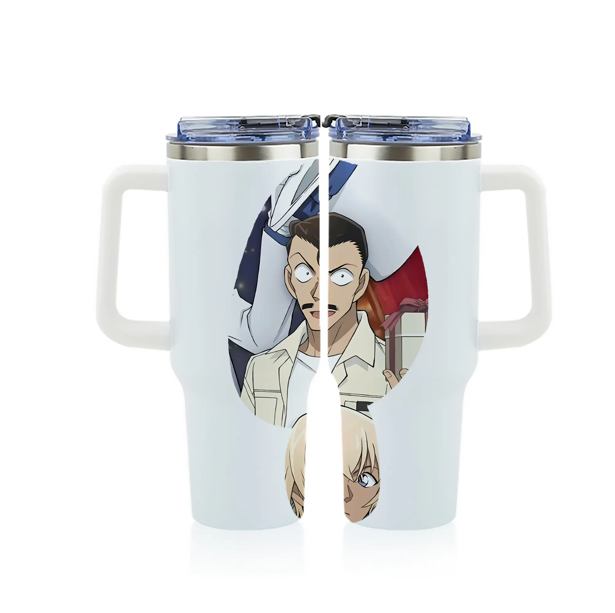 名探偵コナン グッズ 毛利 小五郎 - 1200mL フルプリント車用タンブラー ・ 304ステンレス 内側 ・ 201ステンレス 外側 ・ 保温 保冷 ・ 通勤 ドライブ アウトドア用