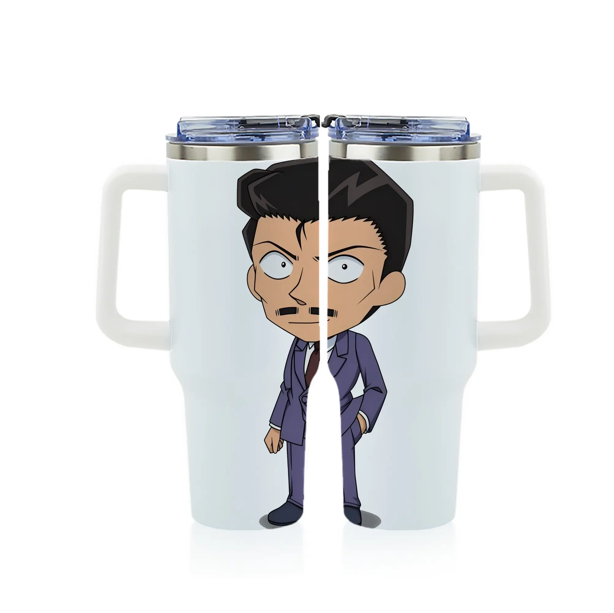 名探偵コナン グッズ 毛利 小五郎 - 1200mL フルプリント車用タンブラー ・ 304ステンレス 内側 ・ 201ステンレス 外側 ・ 保温 保冷 ・ 通勤 ドライブ アウトドア用