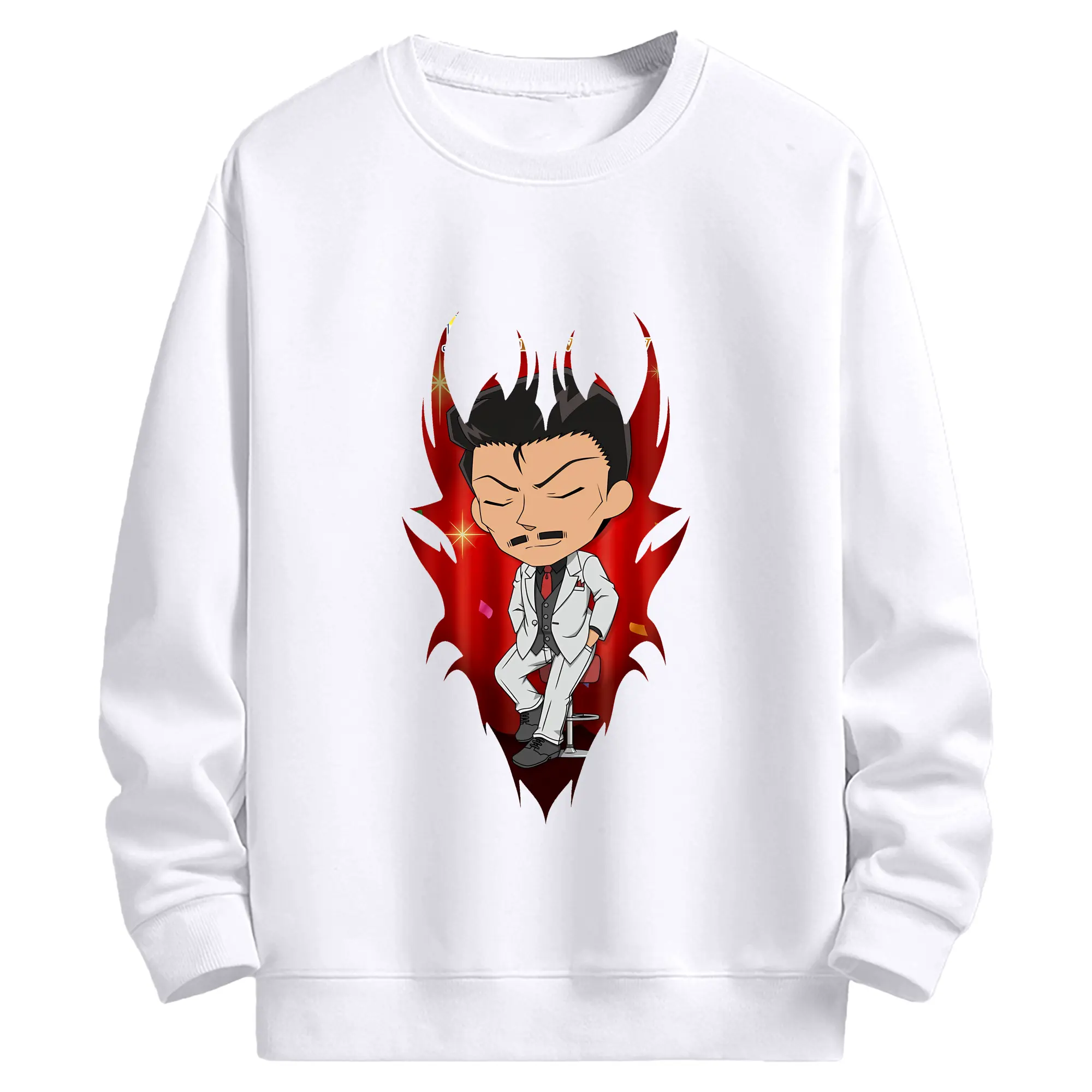 名探偵コナン グッズ 毛利 小五郎 - 高品質 クルーネック スウェット ・ コットン59％ ポリエステル41％ ・ ユニセックス 長袖 トレーナー ・ カジュアル デイリー スポーツ 散歩用