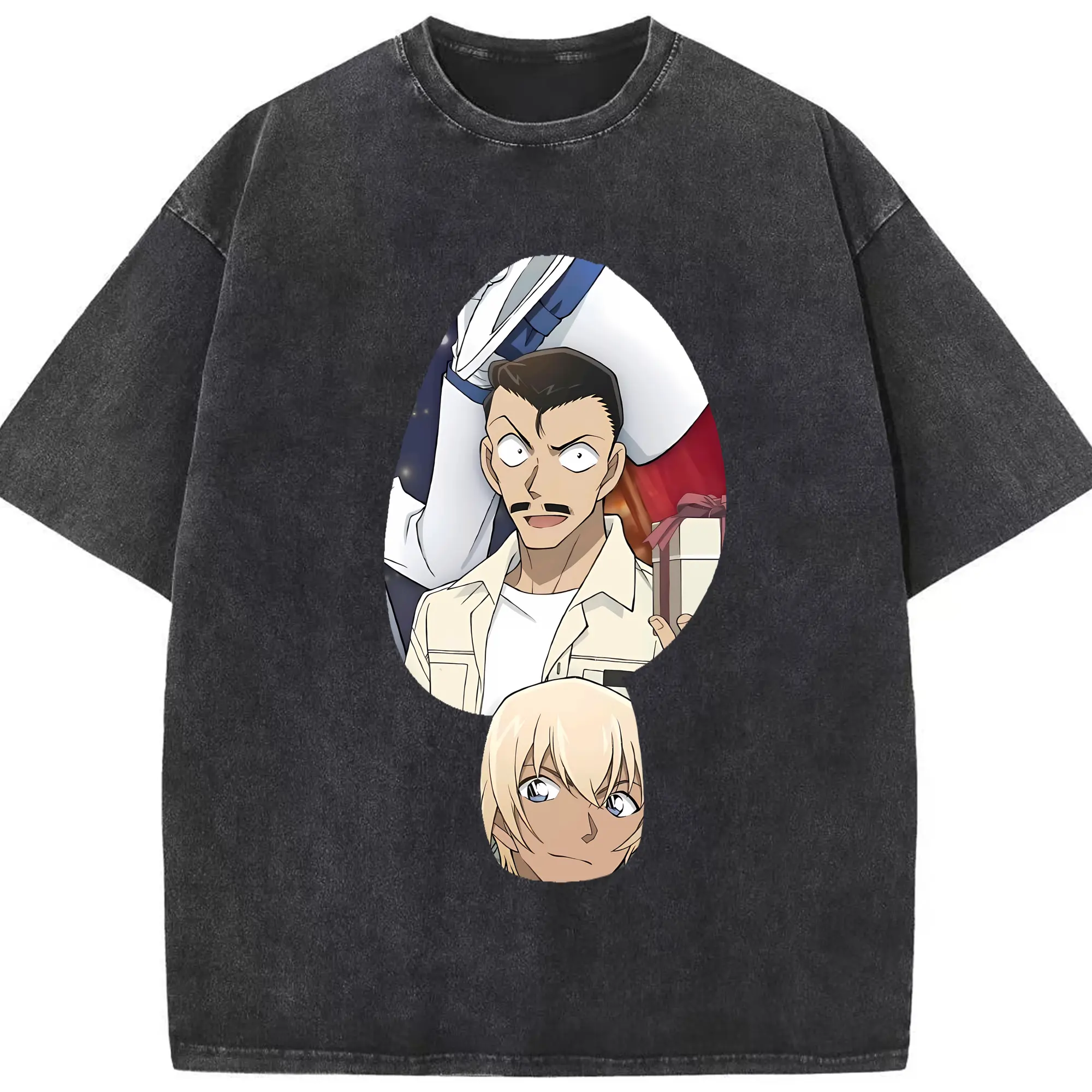 名探偵コナン グッズ 毛利 小五郎 - 綿100％ ヴィンテージ風 半袖Tシャツ ・ フロントプリント ・ 柔らか肌触り ・ 通気性 快適 ・ スポーツ カジュアル 外出用