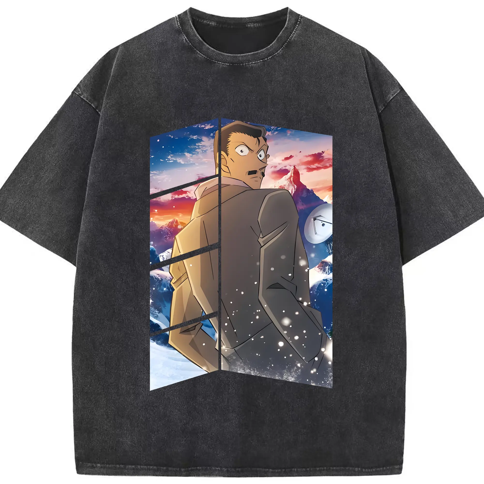 名探偵コナン グッズ 毛利 小五郎 - 綿100％ ヴィンテージ風 半袖Tシャツ ・ フロントプリント ・ 柔らか肌触り ・ 通気性 快適 ・ スポーツ カジュアル 外出用