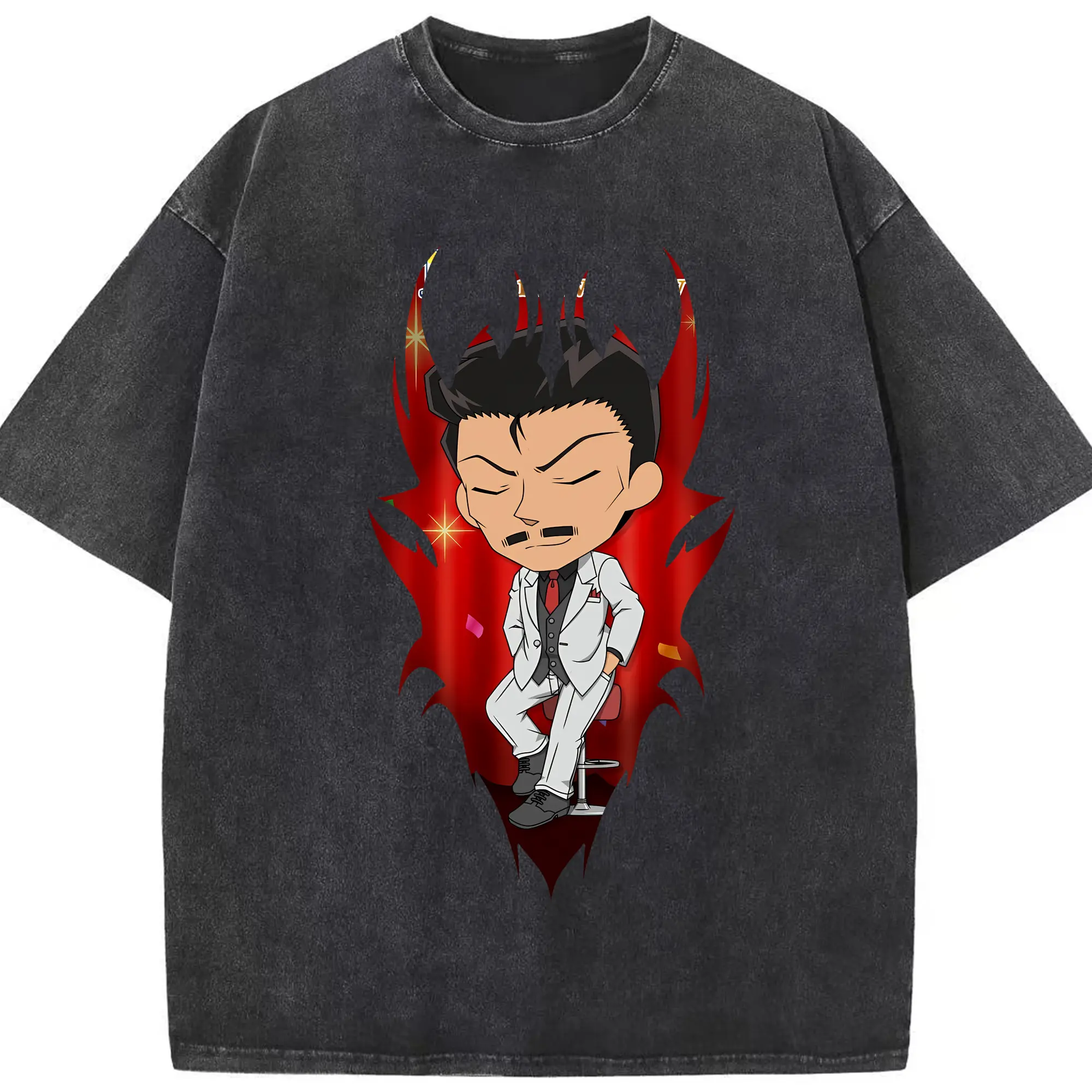 名探偵コナン グッズ 毛利 小五郎 - 綿100％ ヴィンテージ風 半袖Tシャツ ・ フロントプリント ・ 柔らか肌触り ・ 通気性 快適 ・ スポーツ カジュアル 外出用