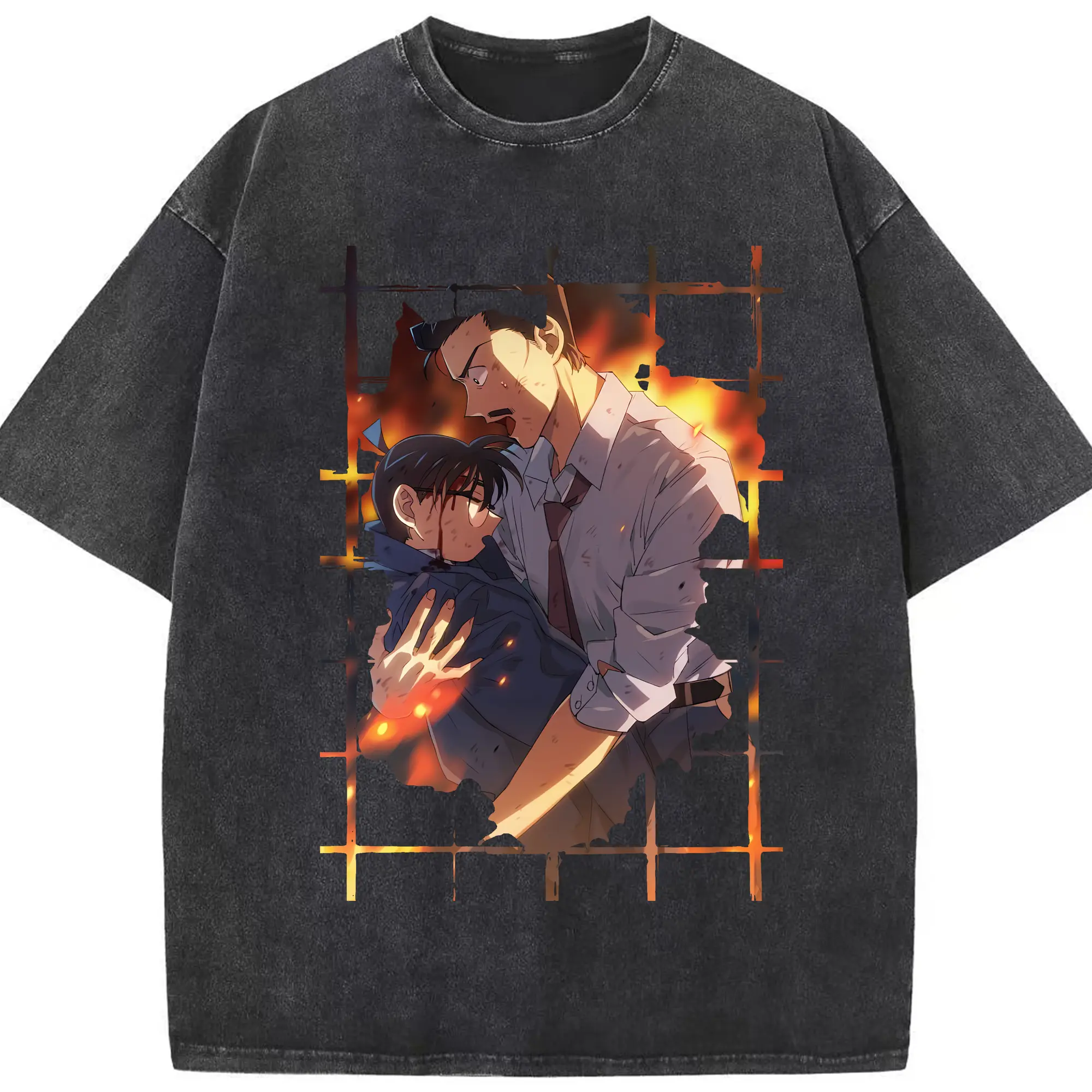 名探偵コナン グッズ 毛利 小五郎 - 綿100％ ヴィンテージ風 半袖Tシャツ ・ フロントプリント ・ 柔らか肌触り ・ 通気性 快適 ・ スポーツ カジュアル 外出用