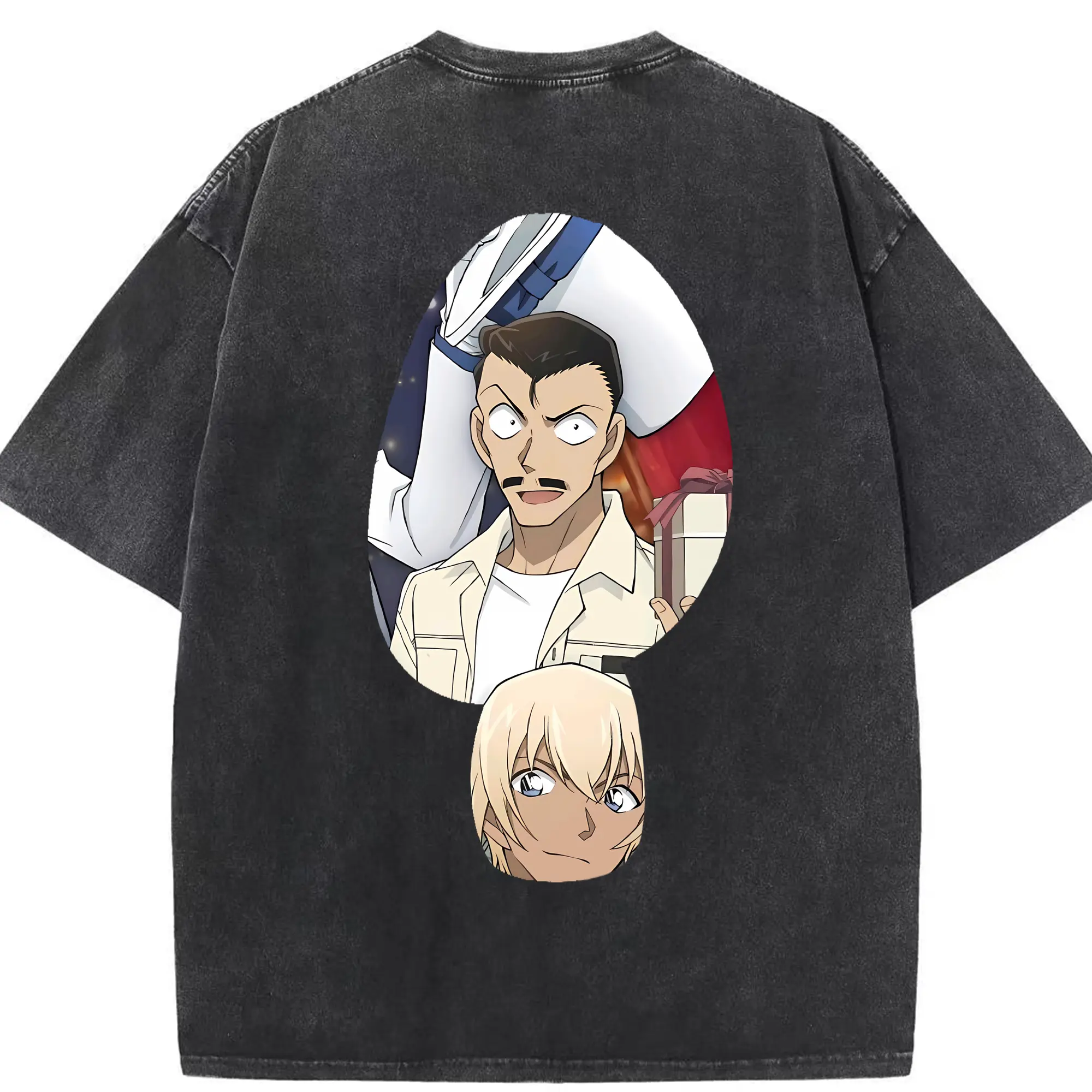 名探偵コナン グッズ 毛利 小五郎 - 綿100％ ヴィンテージ風 半袖Tシャツ ・ 背面プリント ・ 柔らか肌触り ・ 通気性 快適 ・ スポーツ カジュアル 外出用