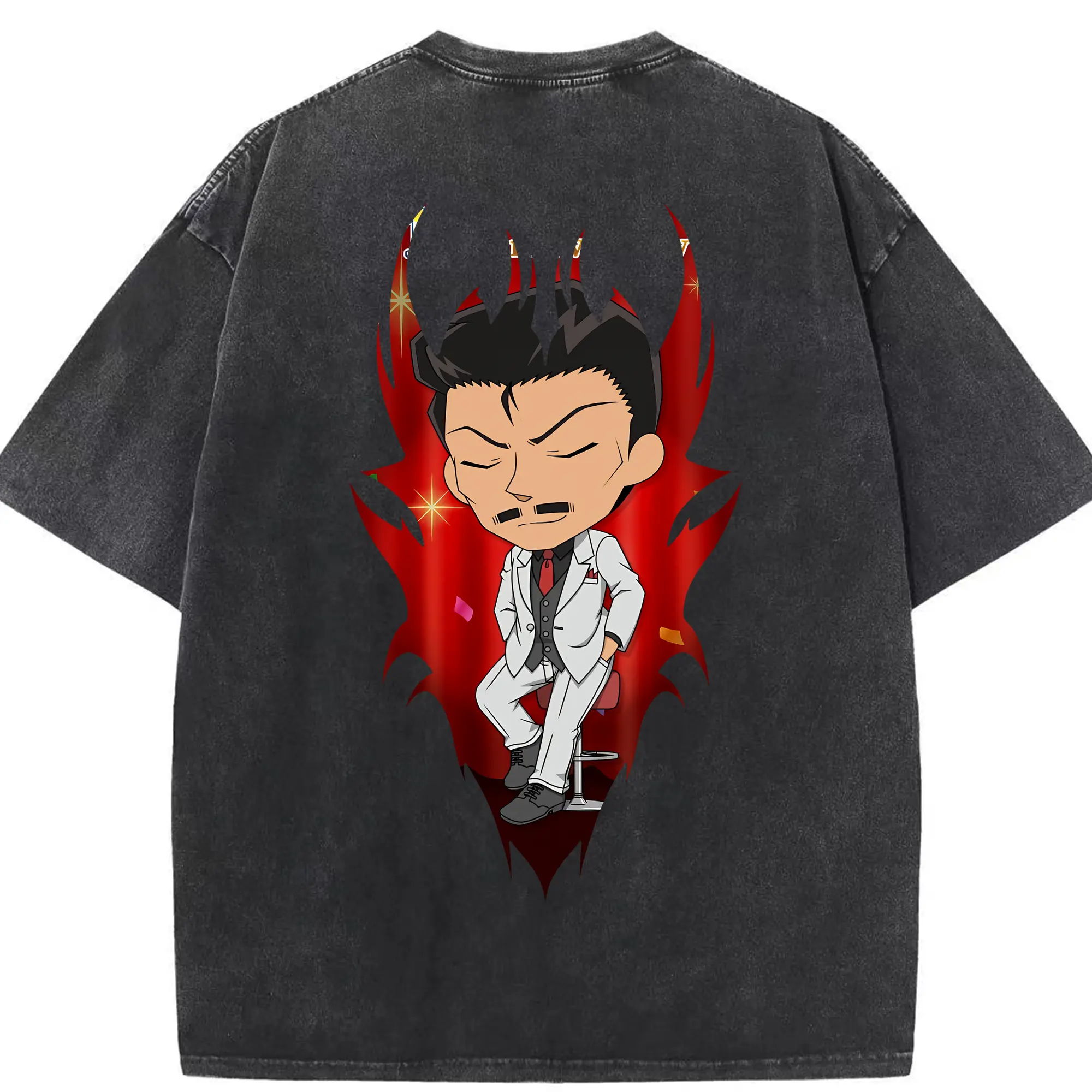 名探偵コナン グッズ 毛利 小五郎 - 綿100％ ヴィンテージ風 半袖Tシャツ ・ 背面プリント ・ 柔らか肌触り ・ 通気性 快適 ・ スポーツ カジュアル 外出用