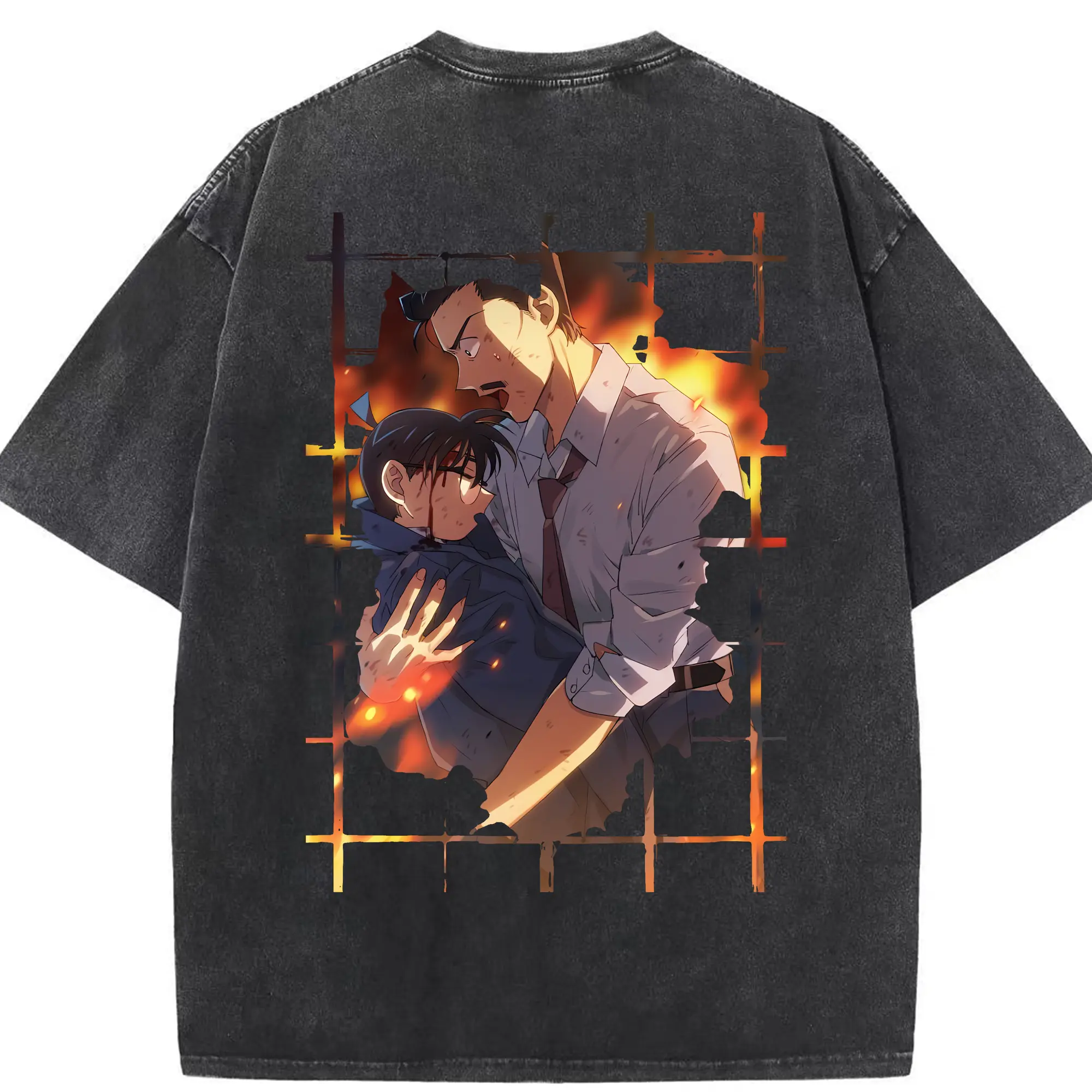 名探偵コナン グッズ 毛利 小五郎 - 綿100％ ヴィンテージ風 半袖Tシャツ ・ 背面プリント ・ 柔らか肌触り ・ 通気性 快適 ・ スポーツ カジュアル 外出用