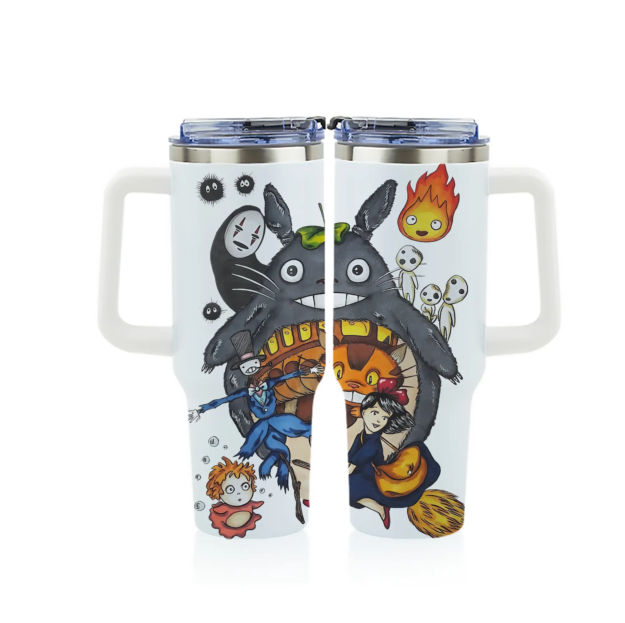 となりのトトロ グッズ トトロ - 1200mL フルプリント車用タンブラー ・ 304ステンレス 内側 ・ 201ステンレス 外側 ・ 保温 保冷 ・ 通勤 ドライブ アウトドア用