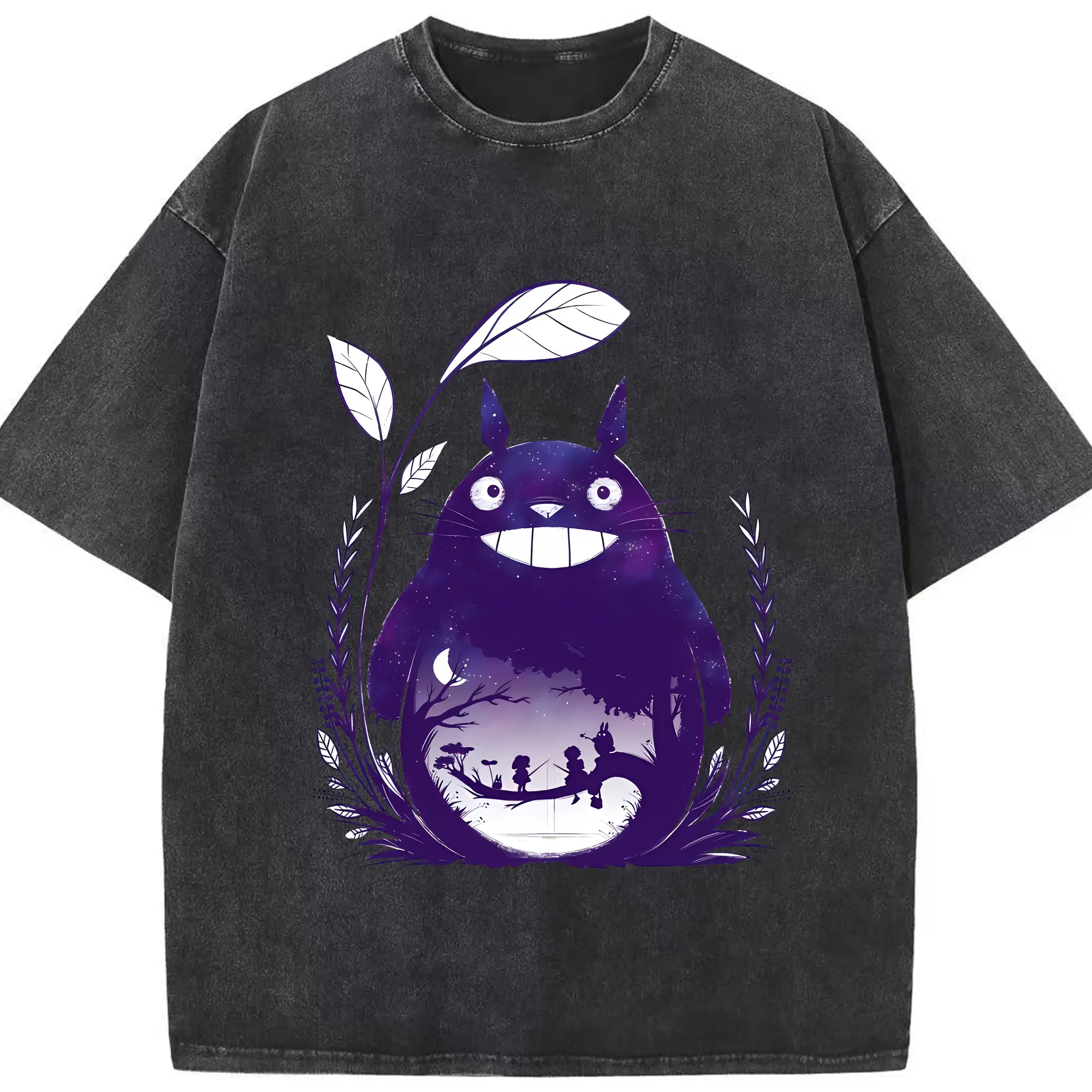 となりのトトロ グッズ トトロ - 綿100％ ヴィンテージ風 半袖Tシャツ ・ フロントプリント ・ 柔らか肌触り ・ 通気性 快適 ・ スポーツ カジュアル 外出用