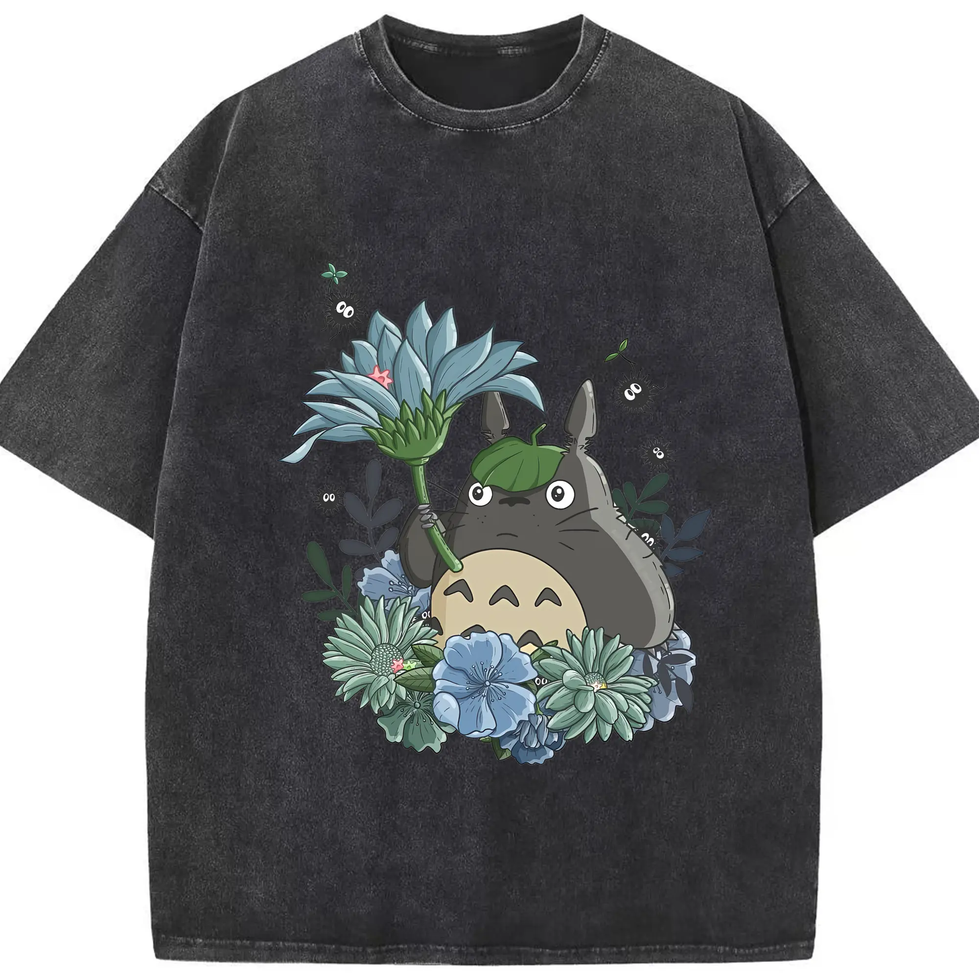 となりのトトロ グッズ トトロ - 綿100％ ヴィンテージ風 半袖Tシャツ ・ フロントプリント ・ 柔らか肌触り ・ 通気性 快適 ・ スポーツ カジュアル 外出用