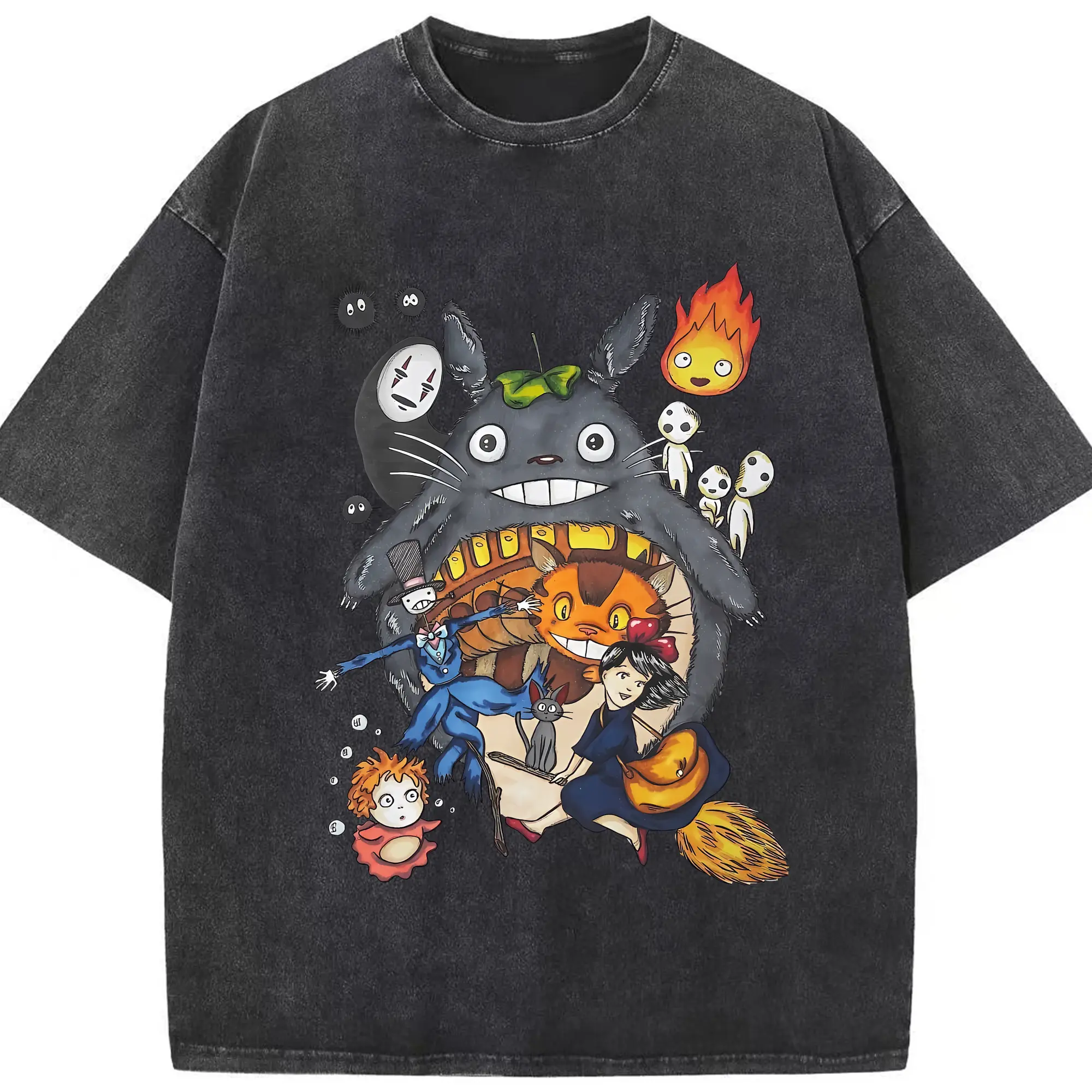 となりのトトロ グッズ トトロ - 綿100％ ヴィンテージ風 半袖Tシャツ ・ フロントプリント ・ 柔らか肌触り ・ 通気性 快適 ・ スポーツ カジュアル 外出用