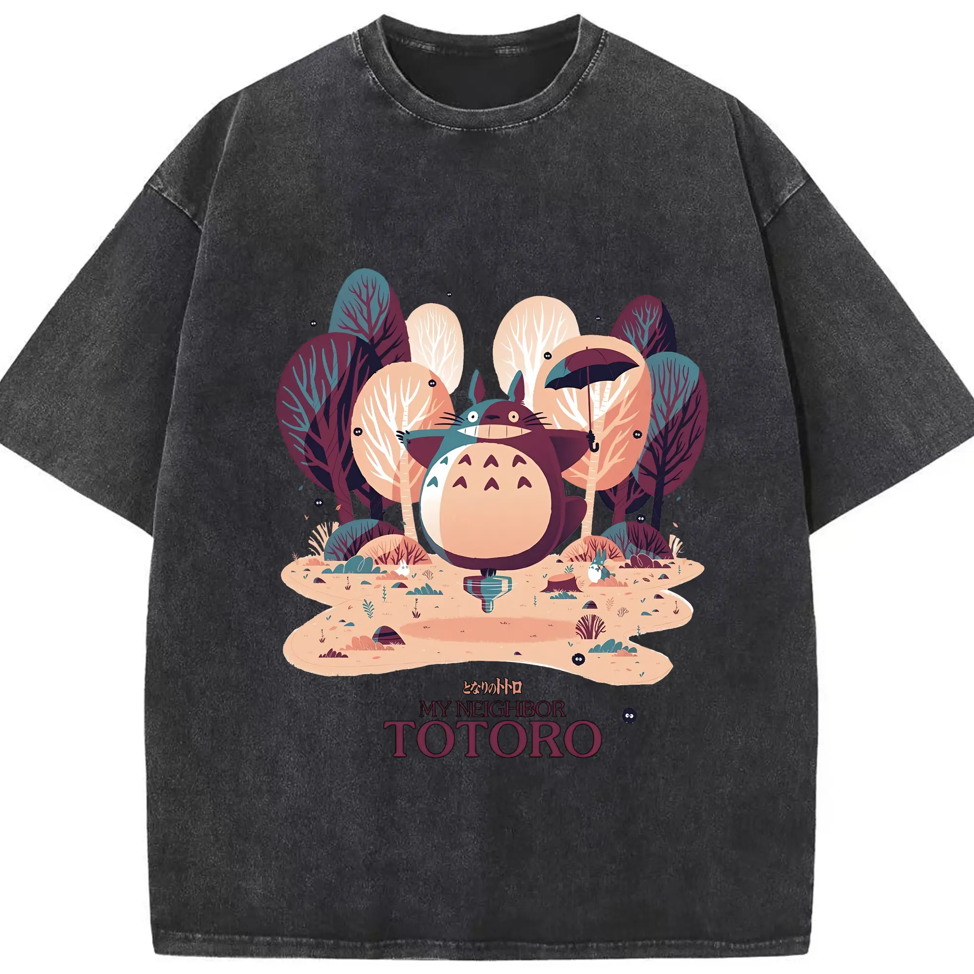 となりのトトロ グッズ トトロ - 綿100％ ヴィンテージ風 半袖Tシャツ ・ フロントプリント ・ 柔らか肌触り ・ 通気性 快適 ・ スポーツ カジュアル 外出用