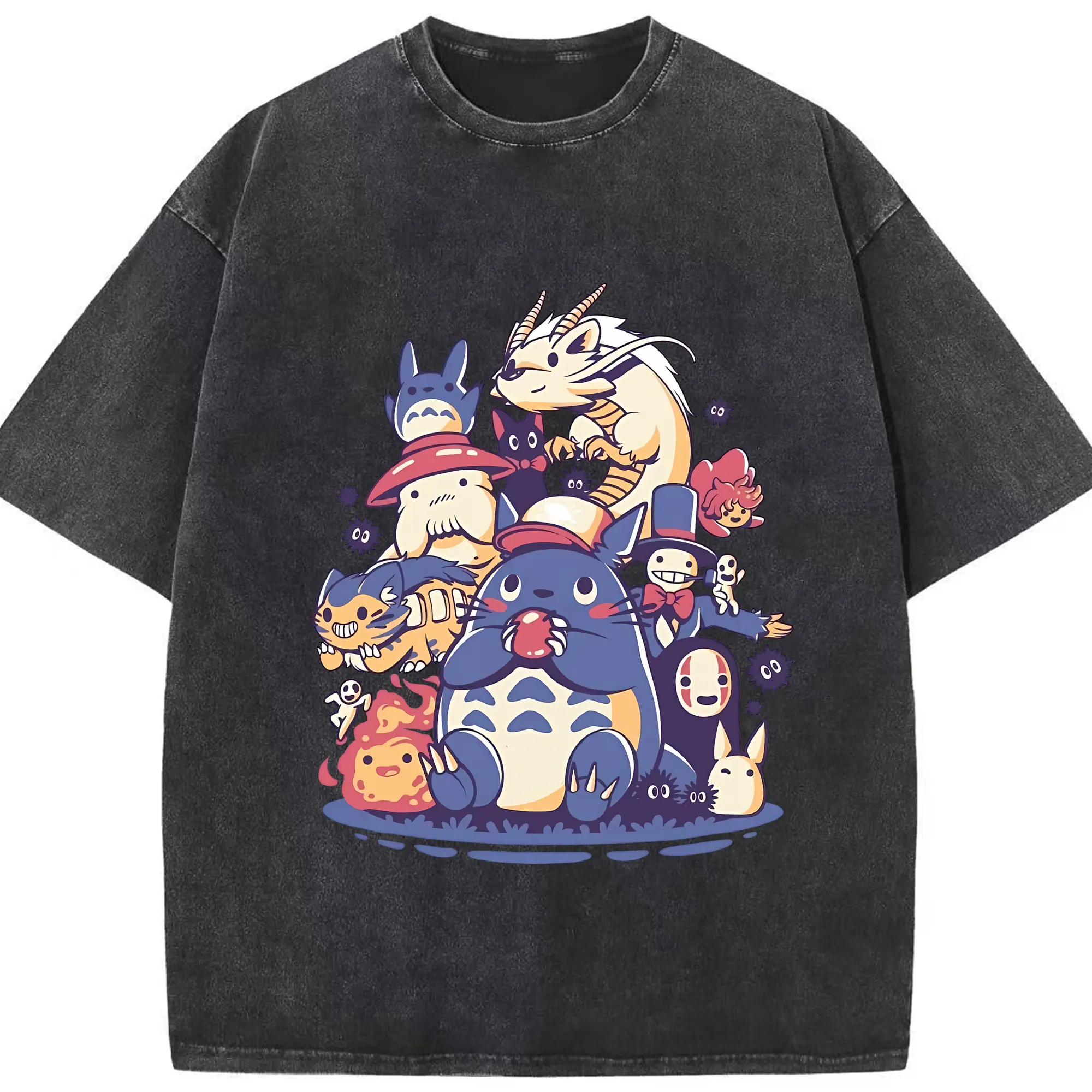 となりのトトロ グッズ トトロ - 綿100％ ヴィンテージ風 半袖Tシャツ ・ フロントプリント ・ 柔らか肌触り ・ 通気性 快適 ・ スポーツ カジュアル 外出用