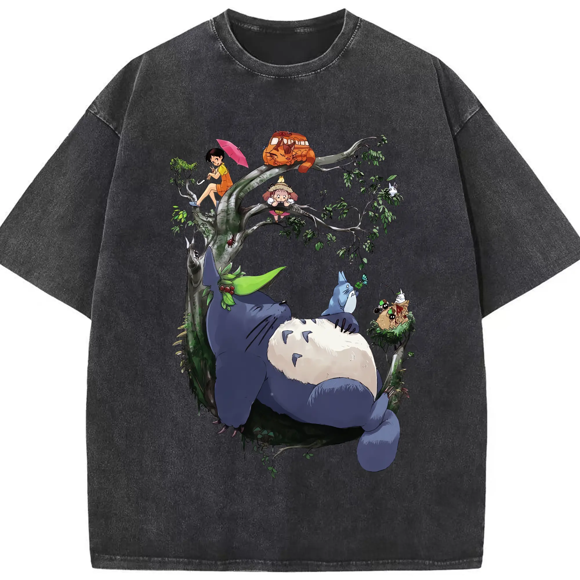 となりのトトロ グッズ トトロ - 綿100％ ヴィンテージ風 半袖Tシャツ ・ フロントプリント ・ 柔らか肌触り ・ 通気性 快適 ・ スポーツ カジュアル 外出用