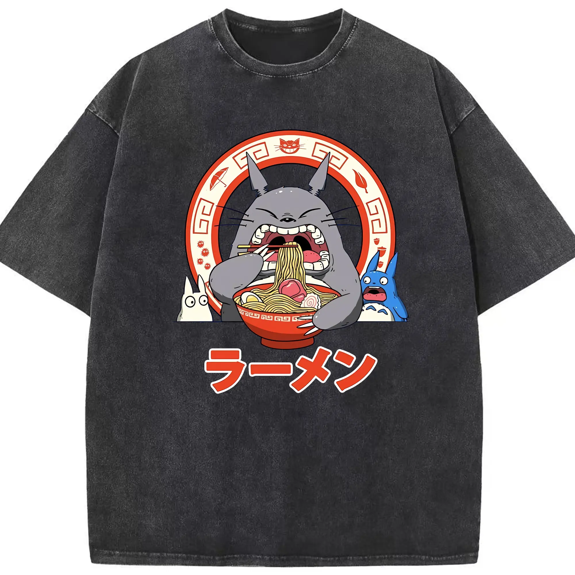となりのトトロ グッズ トトロ - 綿100％ ヴィンテージ風 半袖Tシャツ ・ フロントプリント ・ 柔らか肌触り ・ 通気性 快適 ・ スポーツ カジュアル 外出用