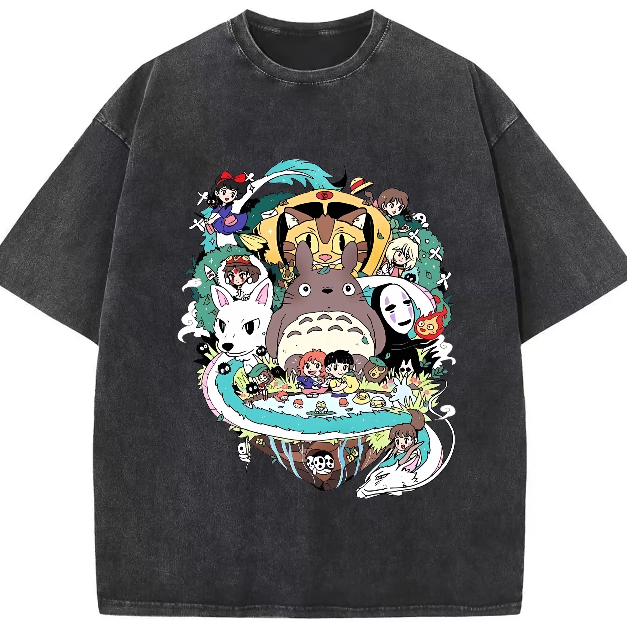 となりのトトロ グッズ トトロ - 綿100％ ヴィンテージ風 半袖Tシャツ ・ フロントプリント ・ 柔らか肌触り ・ 通気性 快適 ・ スポーツ カジュアル 外出用
