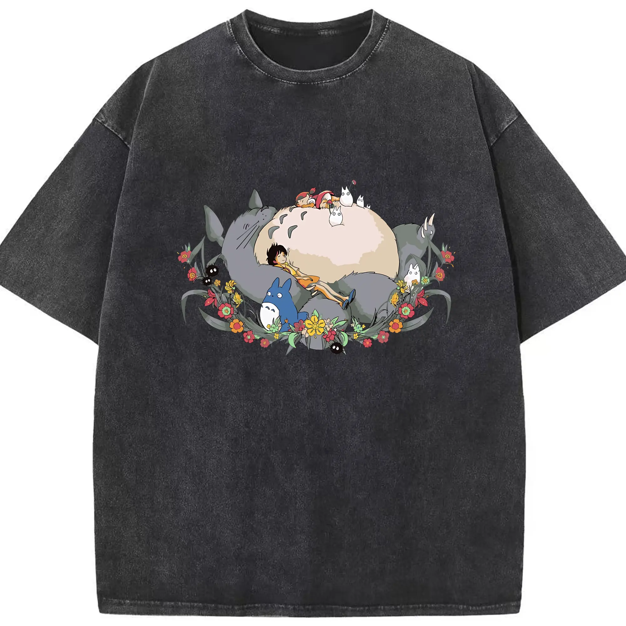 となりのトトロ グッズ トトロ - 綿100％ ヴィンテージ風 半袖Tシャツ ・ フロントプリント ・ 柔らか肌触り ・ 通気性 快適 ・ スポーツ カジュアル 外出用