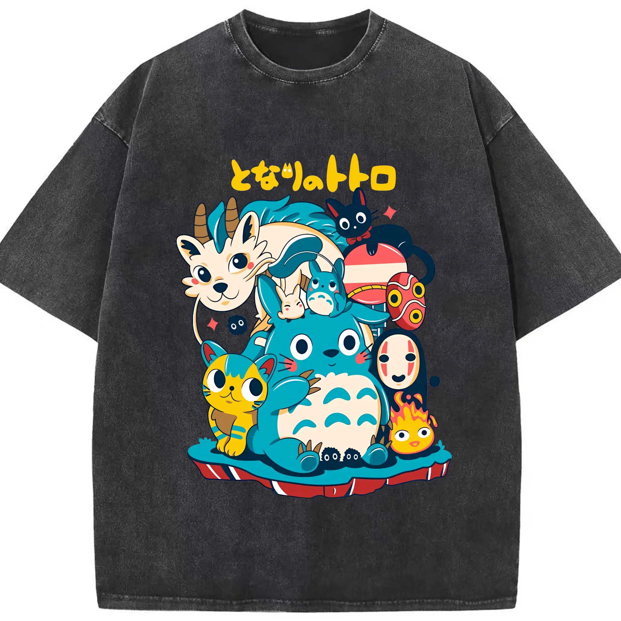 となりのトトロ グッズ トトロ - 綿100％ ヴィンテージ風 半袖Tシャツ ・ フロントプリント ・ 柔らか肌触り ・ 通気性 快適 ・ スポーツ カジュアル 外出用