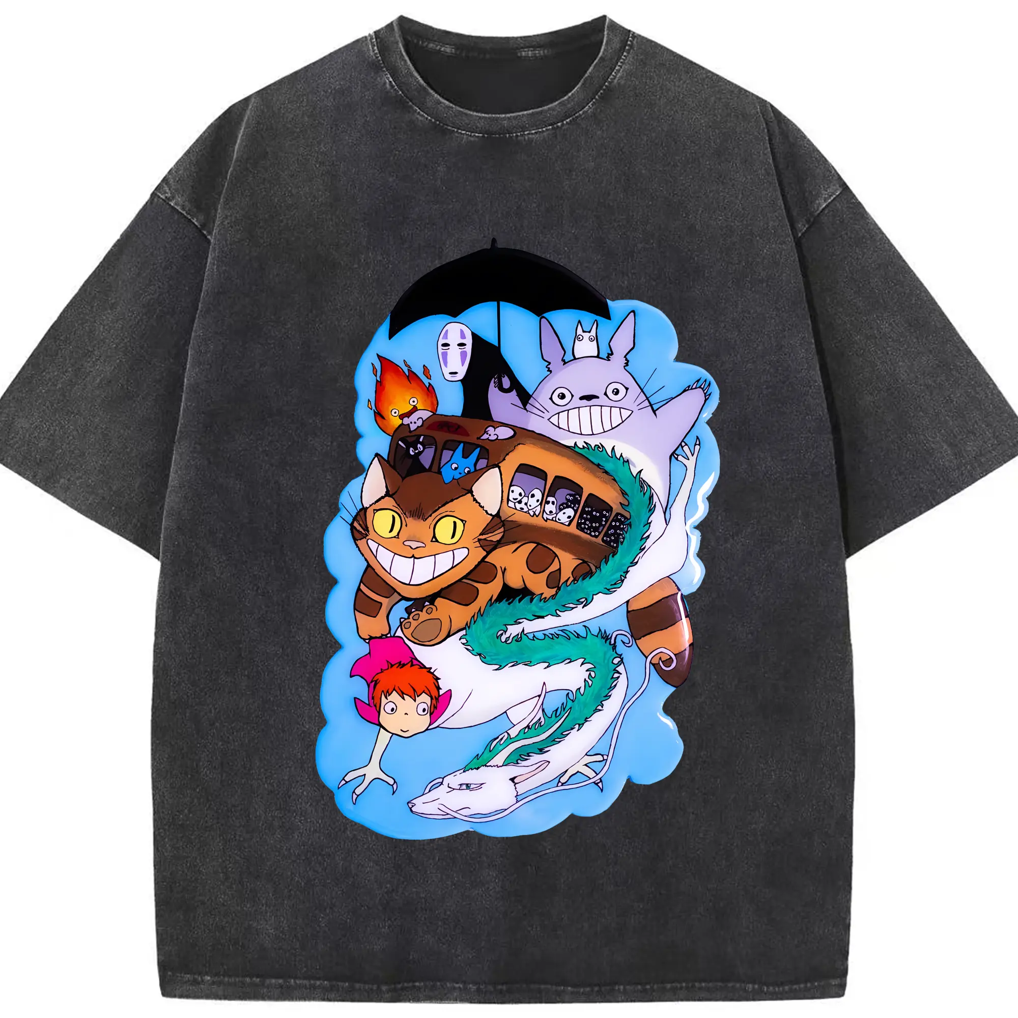 となりのトトロ グッズ トトロ - 綿100％ ヴィンテージ風 半袖Tシャツ ・ フロントプリント ・ 柔らか肌触り ・ 通気性 快適 ・ スポーツ カジュアル 外出用