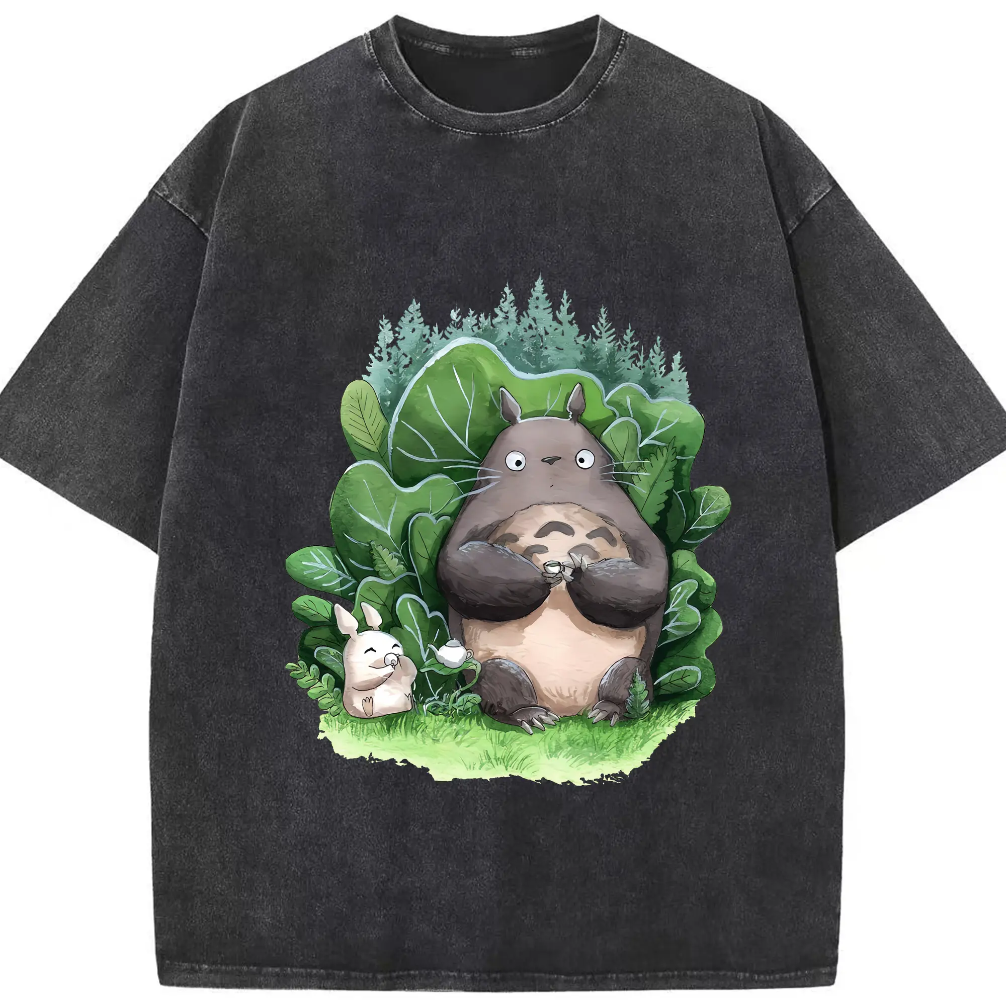 となりのトトロ グッズ トトロ - 綿100％ ヴィンテージ風 半袖Tシャツ ・ フロントプリント ・ 柔らか肌触り ・ 通気性 快適 ・ スポーツ カジュアル 外出用