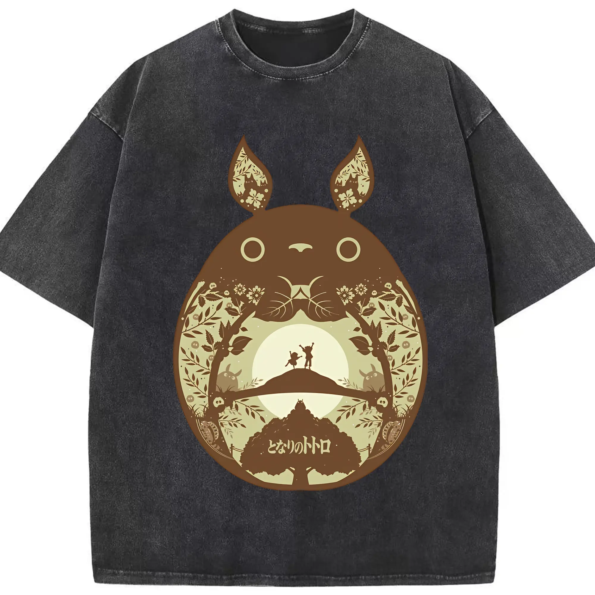 となりのトトロ グッズ トトロ - 綿100％ ヴィンテージ風 半袖Tシャツ ・ フロントプリント ・ 柔らか肌触り ・ 通気性 快適 ・ スポーツ カジュアル 外出用