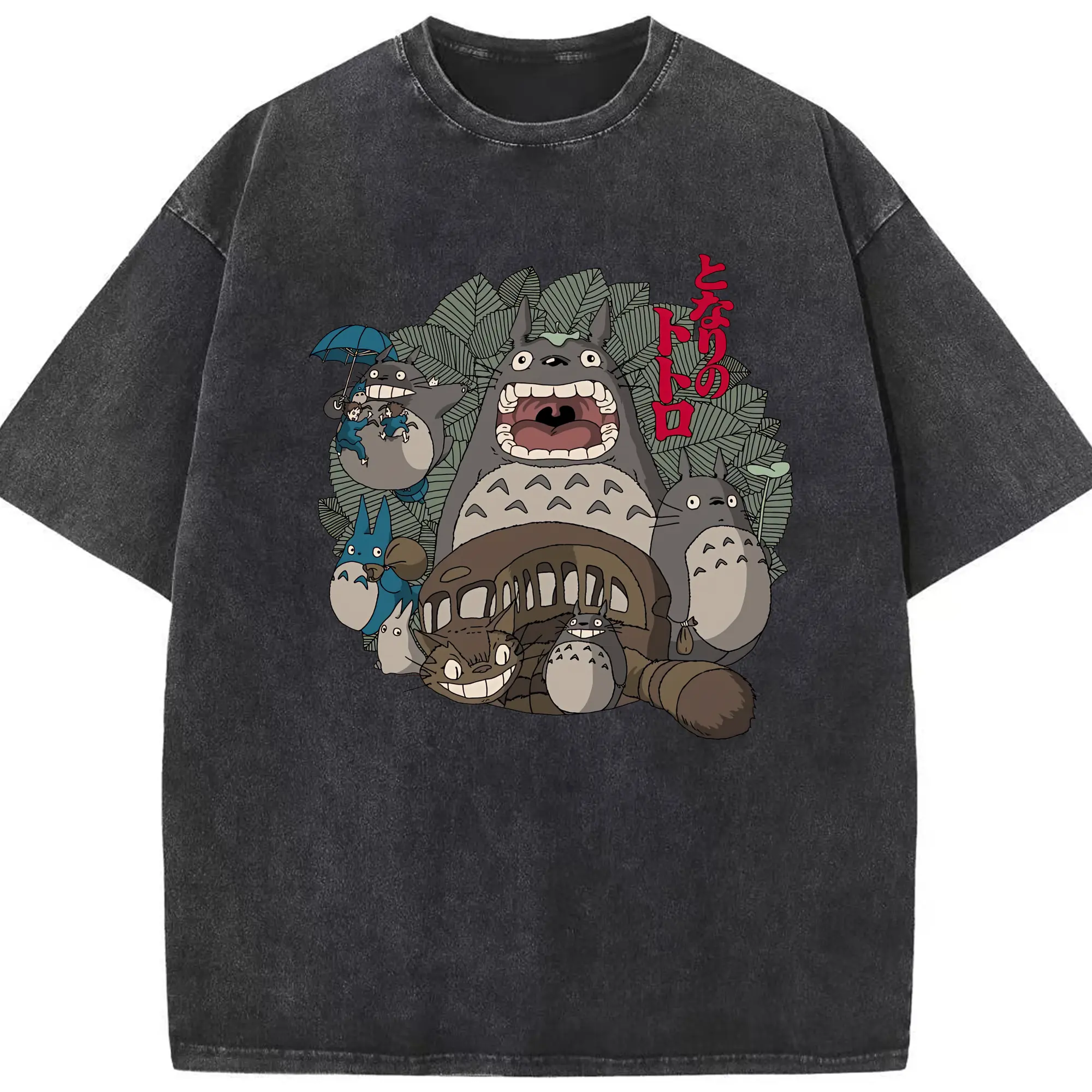 となりのトトロ グッズ トトロ - 綿100％ ヴィンテージ風 半袖Tシャツ ・ フロントプリント ・ 柔らか肌触り ・ 通気性 快適 ・ スポーツ カジュアル 外出用