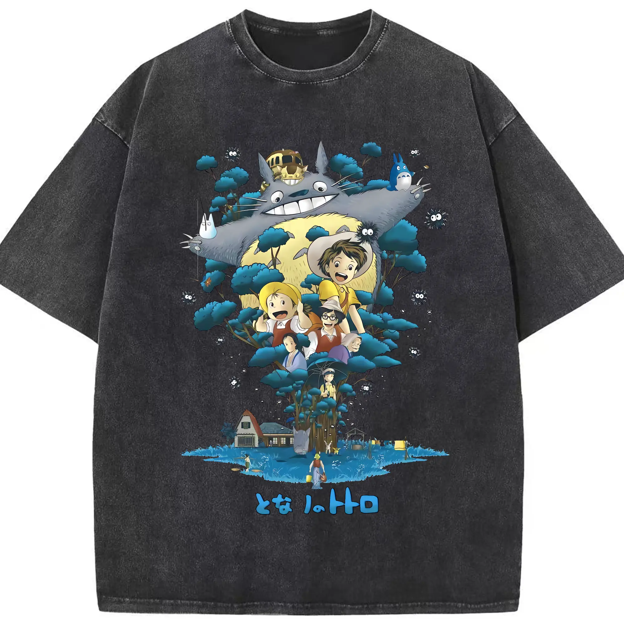 となりのトトロ グッズ トトロ - 綿100％ ヴィンテージ風 半袖Tシャツ ・ フロントプリント ・ 柔らか肌触り ・ 通気性 快適 ・ スポーツ カジュアル 外出用