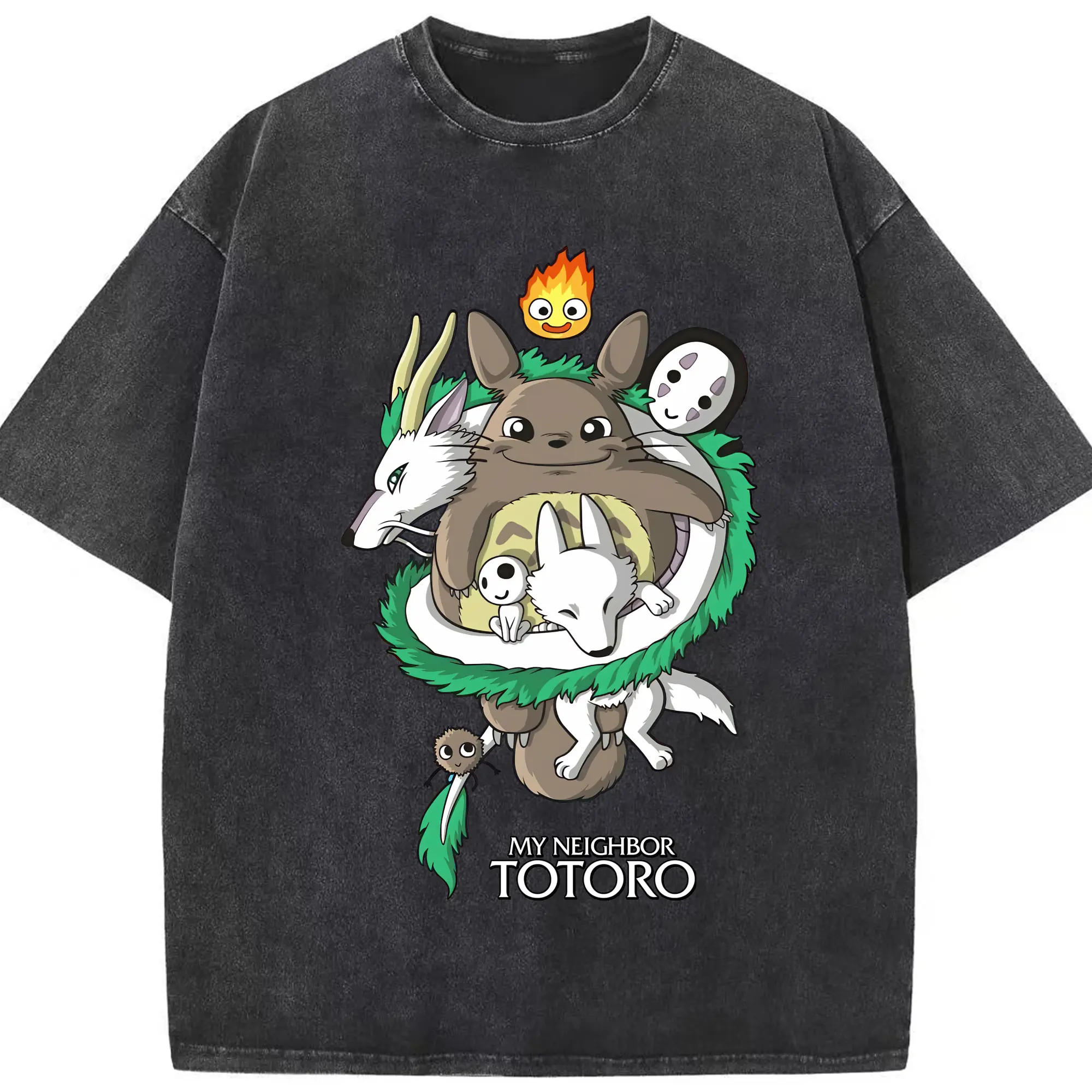 となりのトトロ グッズ トトロ - 綿100％ ヴィンテージ風 半袖Tシャツ ・ フロントプリント ・ 柔らか肌触り ・ 通気性 快適 ・ スポーツ カジュアル 外出用