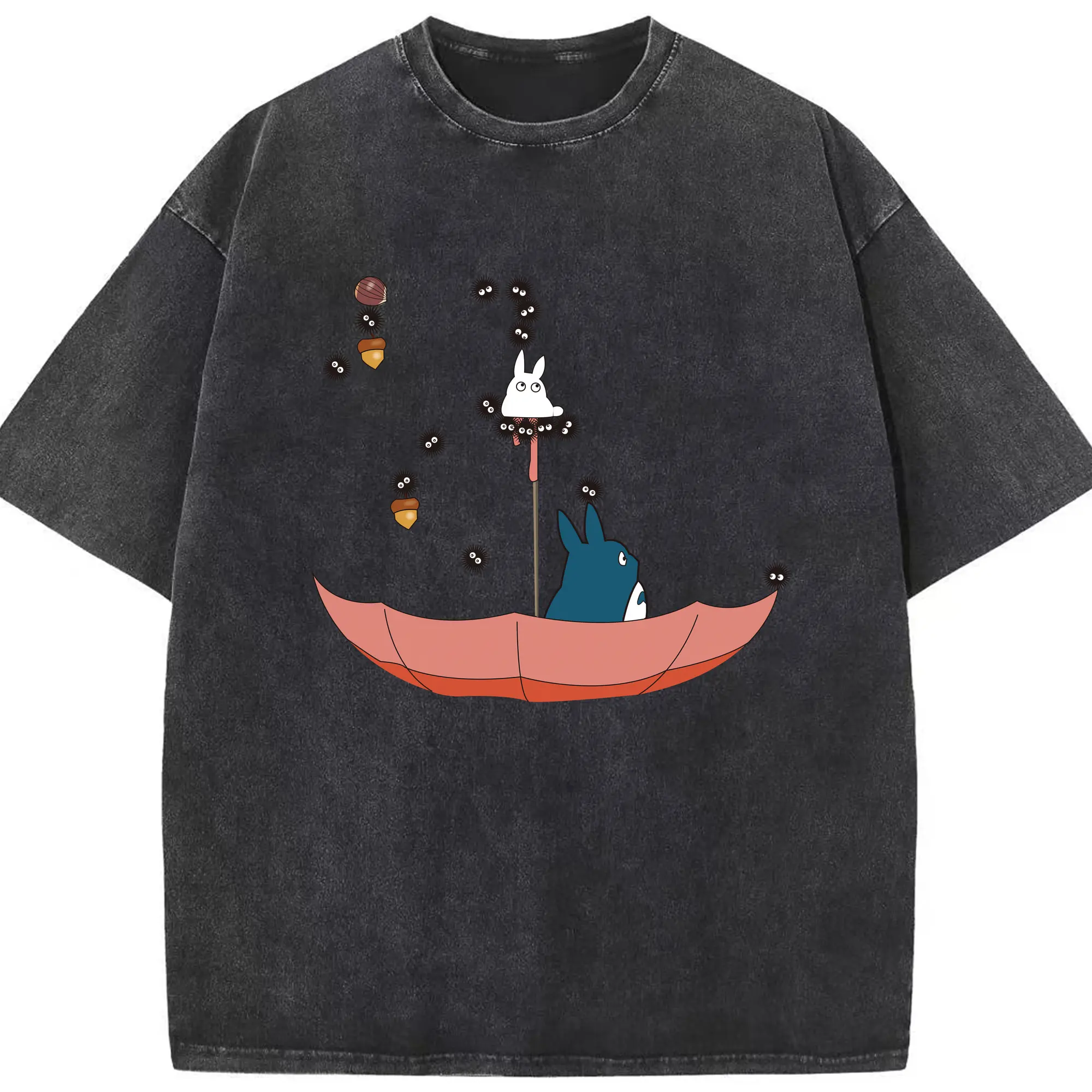 となりのトトロ グッズ トトロ - 綿100％ ヴィンテージ風 半袖Tシャツ ・ フロントプリント ・ 柔らか肌触り ・ 通気性 快適 ・ スポーツ カジュアル 外出用