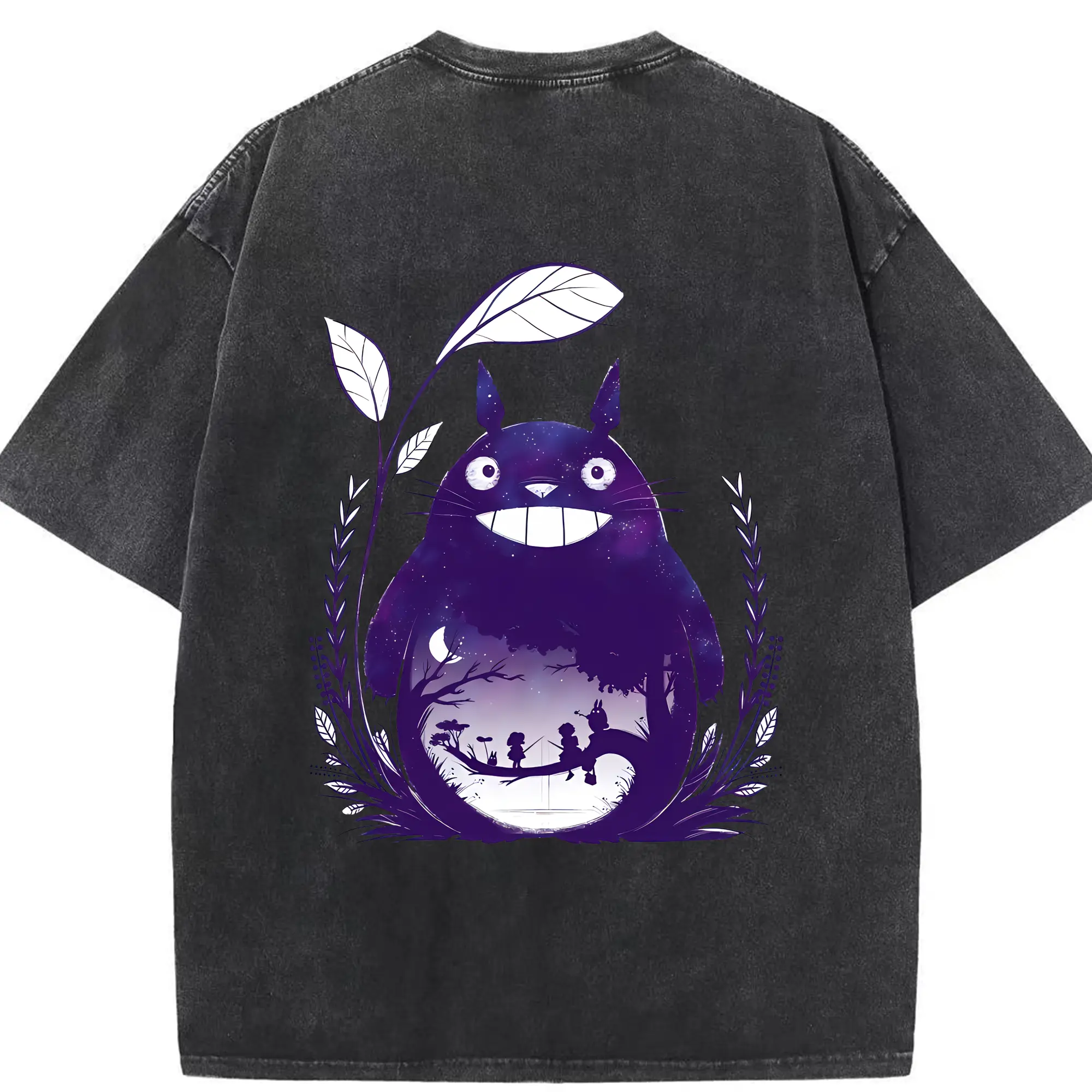 となりのトトロ グッズ トトロ - 綿100％ ヴィンテージ風 半袖Tシャツ ・ 背面プリント ・ 柔らか肌触り ・ 通気性 快適 ・ スポーツ カジュアル 外出用