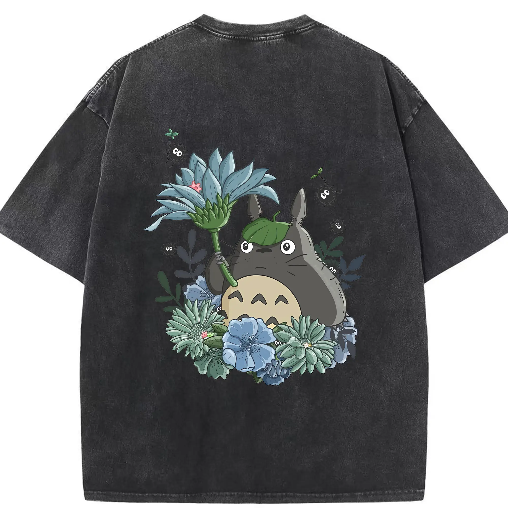 となりのトトロ グッズ トトロ - 綿100％ ヴィンテージ風 半袖Tシャツ ・ 背面プリント ・ 柔らか肌触り ・ 通気性 快適 ・ スポーツ カジュアル 外出用