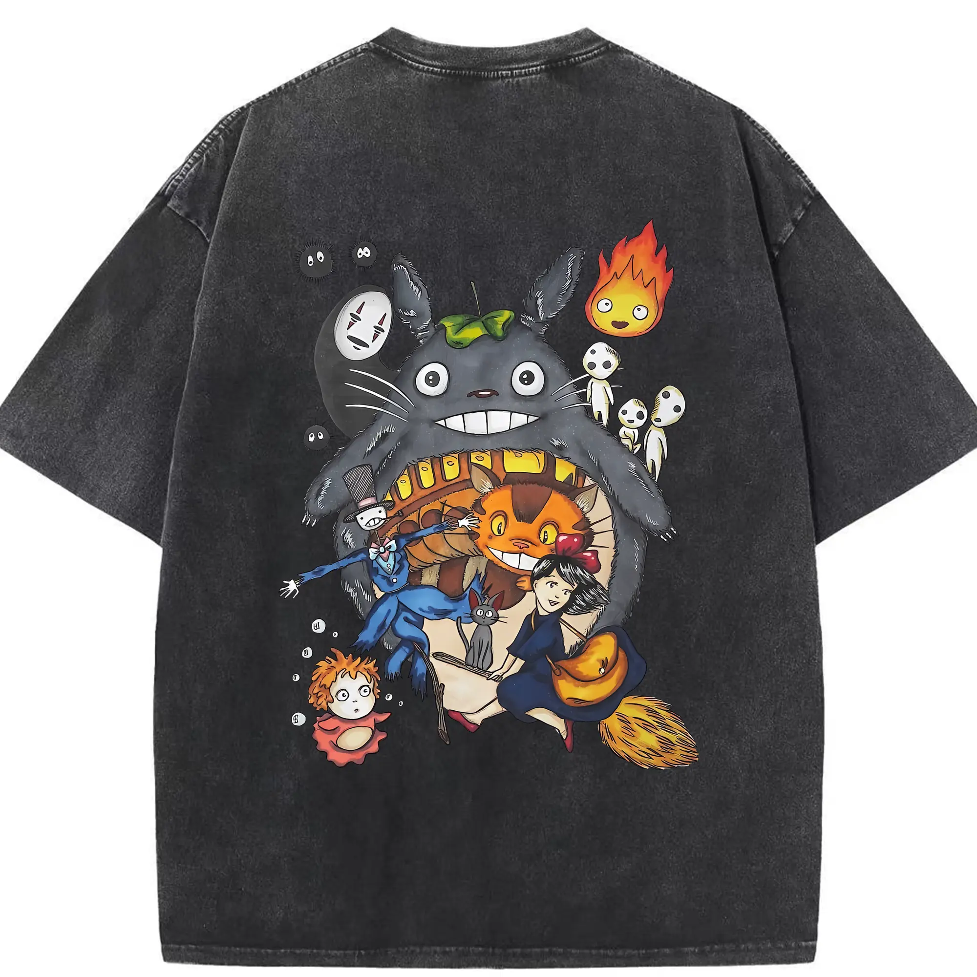 となりのトトロ グッズ トトロ - 綿100％ ヴィンテージ風 半袖Tシャツ ・ 背面プリント ・ 柔らか肌触り ・ 通気性 快適 ・ スポーツ カジュアル 外出用