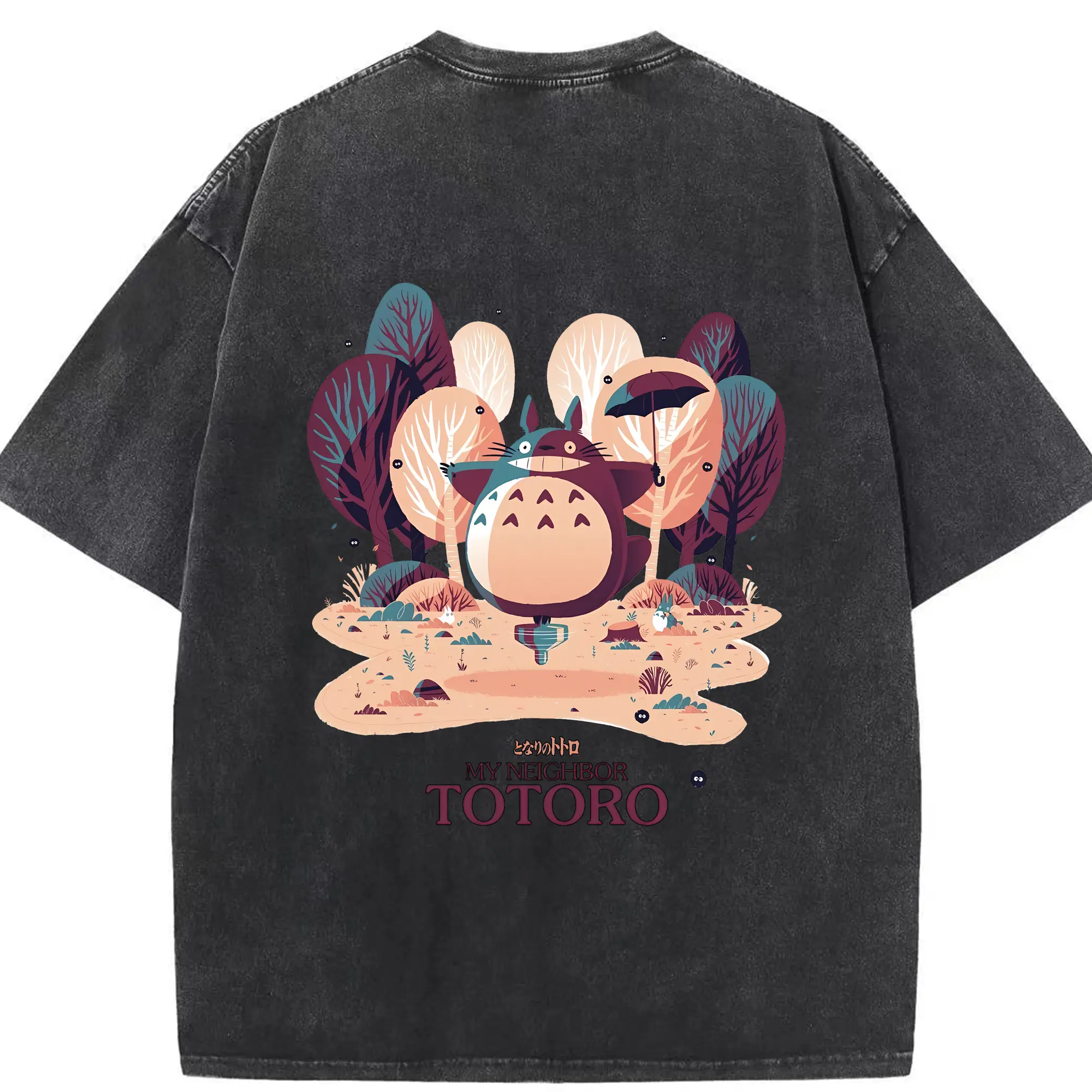 となりのトトロ グッズ トトロ - 綿100％ ヴィンテージ風 半袖Tシャツ ・ 背面プリント ・ 柔らか肌触り ・ 通気性 快適 ・ スポーツ カジュアル 外出用