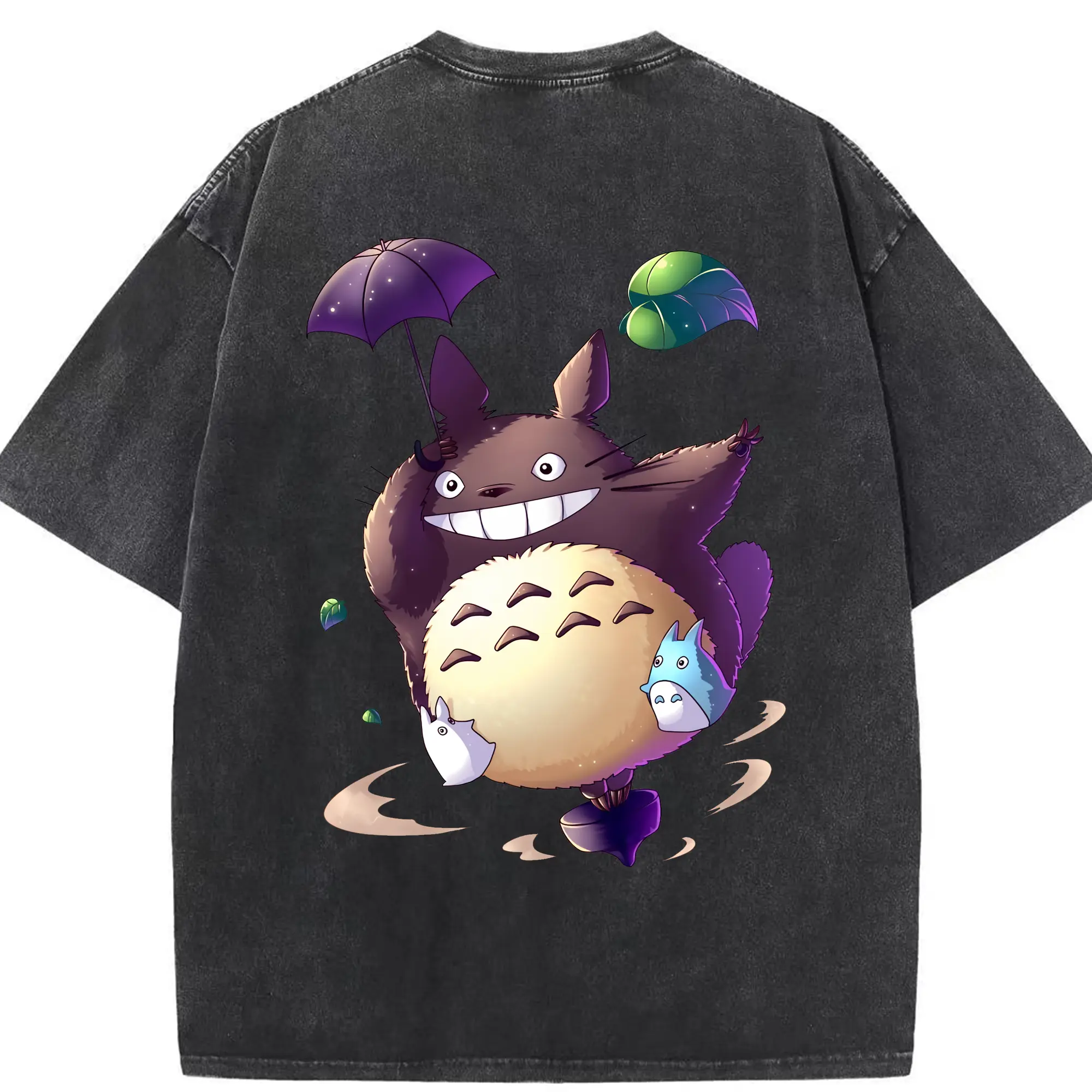 となりのトトロ グッズ トトロ - 綿100％ ヴィンテージ風 半袖Tシャツ ・ 背面プリント ・ 柔らか肌触り ・ 通気性 快適 ・ スポーツ カジュアル 外出用