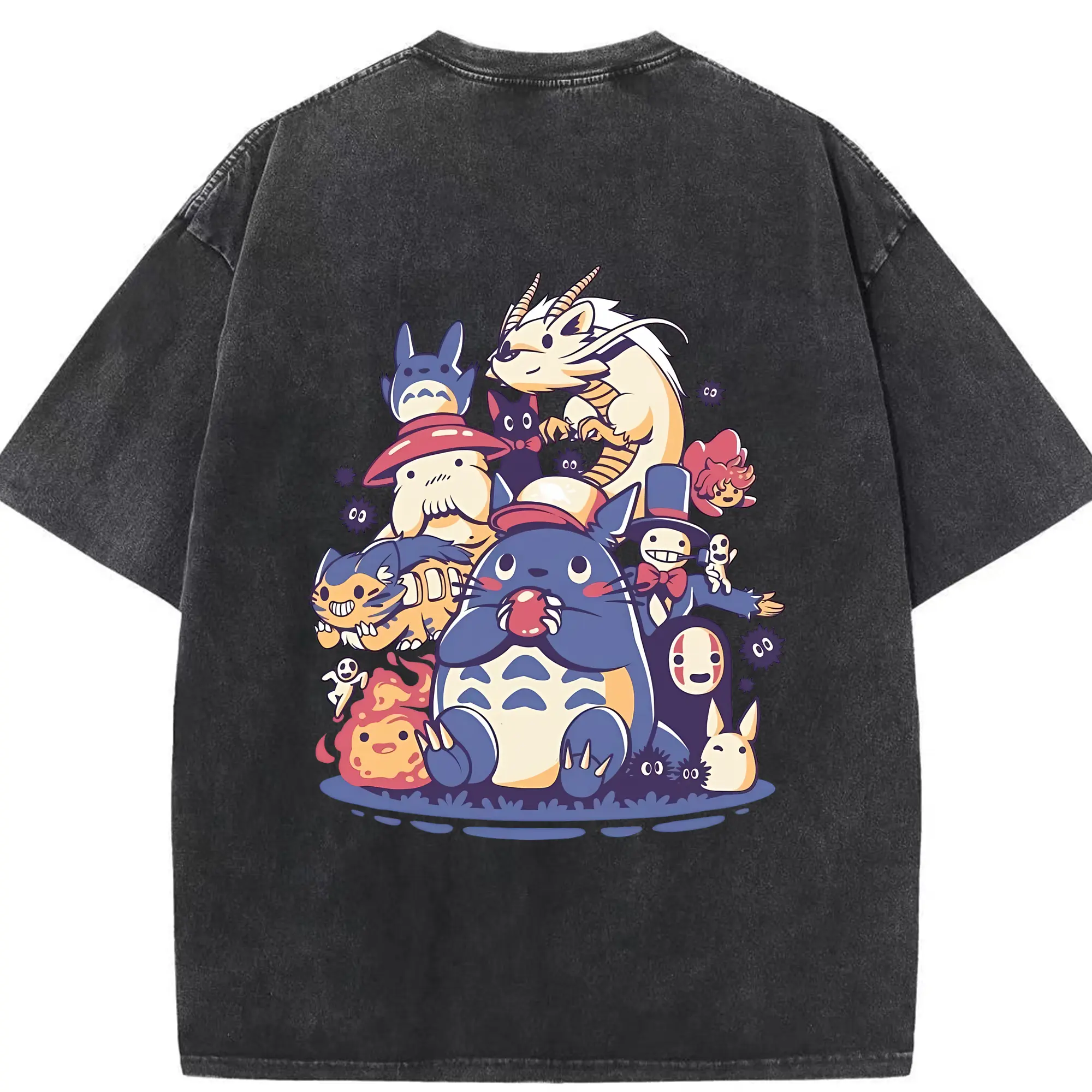 となりのトトロ グッズ トトロ - 綿100％ ヴィンテージ風 半袖Tシャツ ・ 背面プリント ・ 柔らか肌触り ・ 通気性 快適 ・ スポーツ カジュアル 外出用