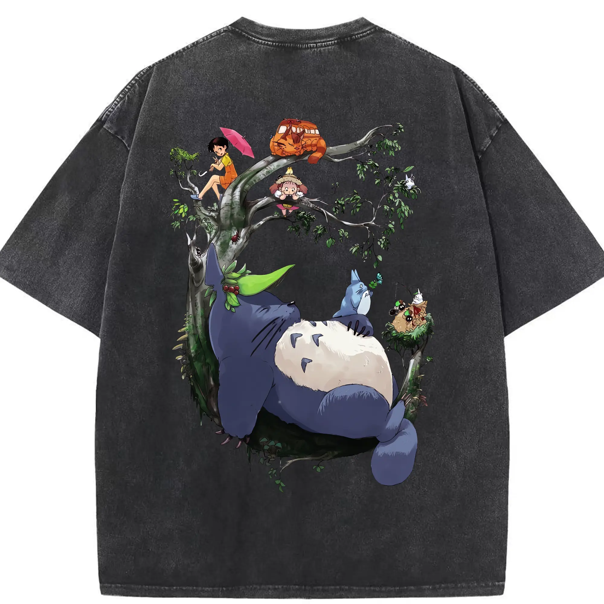 となりのトトロ グッズ トトロ - 綿100％ ヴィンテージ風 半袖Tシャツ ・ 背面プリント ・ 柔らか肌触り ・ 通気性 快適 ・ スポーツ カジュアル 外出用