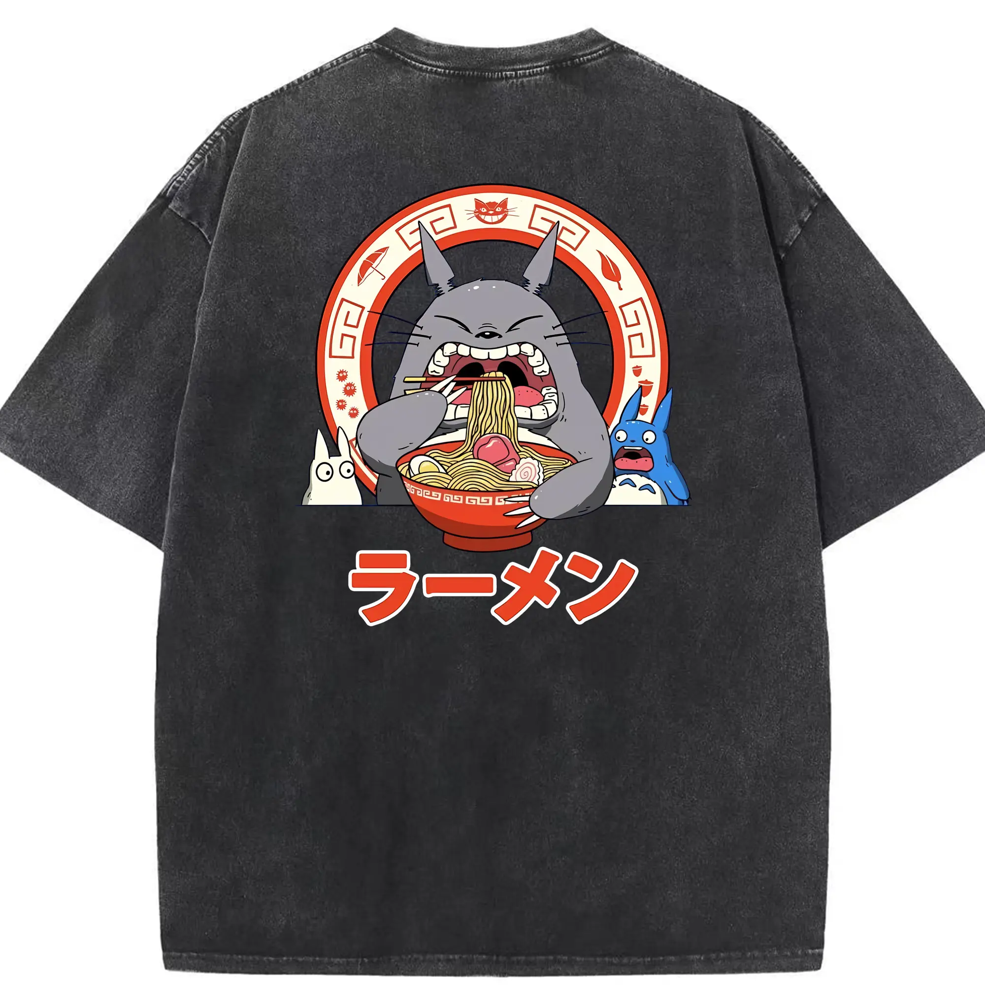 となりのトトロ グッズ トトロ - 綿100％ ヴィンテージ風 半袖Tシャツ ・ 背面プリント ・ 柔らか肌触り ・ 通気性 快適 ・ スポーツ カジュアル 外出用