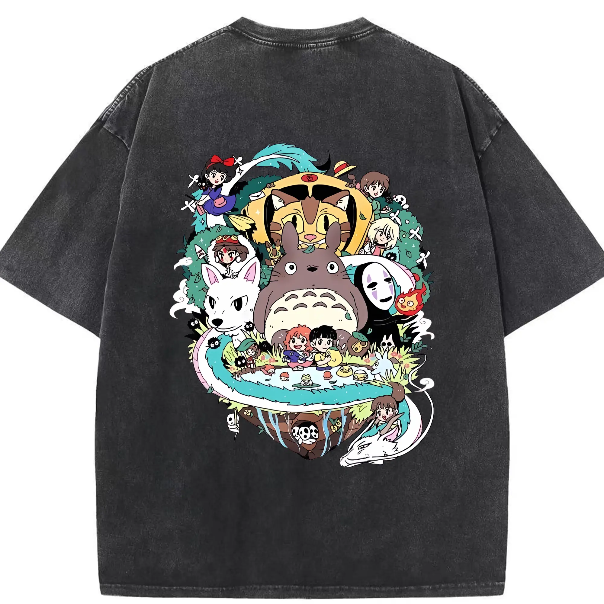 となりのトトロ グッズ トトロ - 綿100％ ヴィンテージ風 半袖Tシャツ ・ 背面プリント ・ 柔らか肌触り ・ 通気性 快適 ・ スポーツ カジュアル 外出用