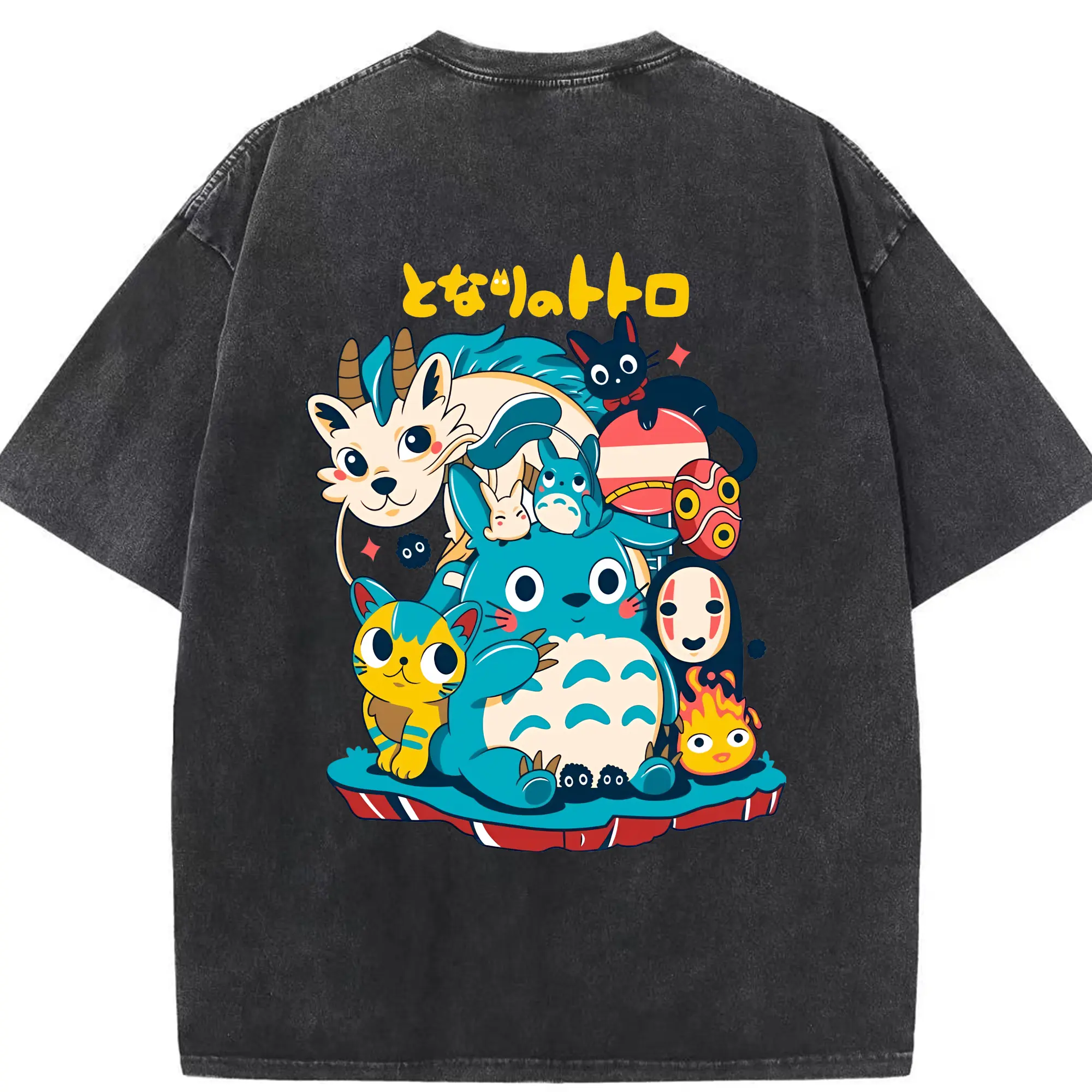 となりのトトロ グッズ トトロ - 綿100％ ヴィンテージ風 半袖Tシャツ ・ 背面プリント ・ 柔らか肌触り ・ 通気性 快適 ・ スポーツ カジュアル 外出用