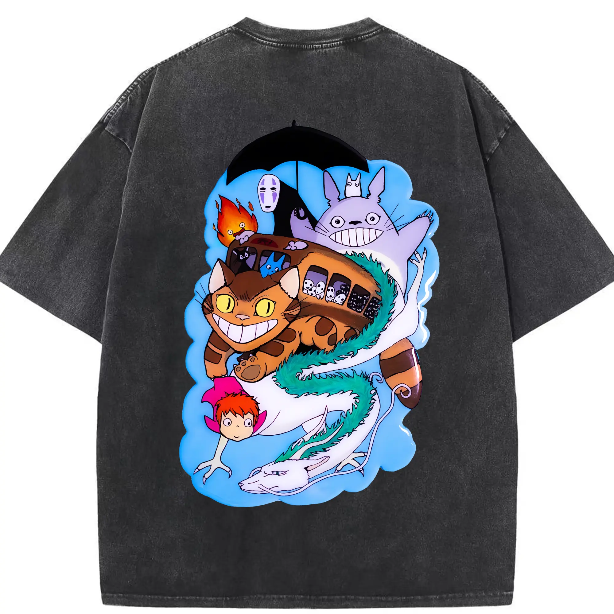 となりのトトロ グッズ トトロ - 綿100％ ヴィンテージ風 半袖Tシャツ ・ 背面プリント ・ 柔らか肌触り ・ 通気性 快適 ・ スポーツ カジュアル 外出用